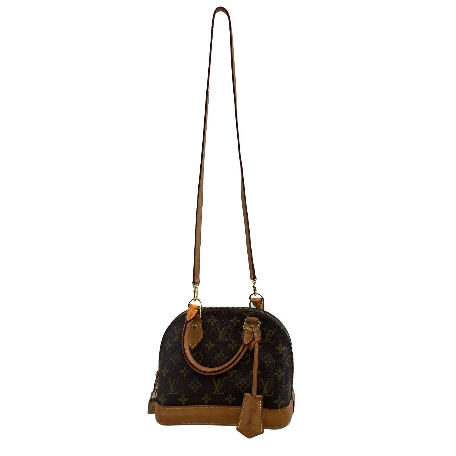 Authentic Louis Vuitton Alma BB Monogram Crossbody Bag with Lock & Key - Luxury Brown Leather Handbag for Women, Perfect for Date Night & Travel Accessories