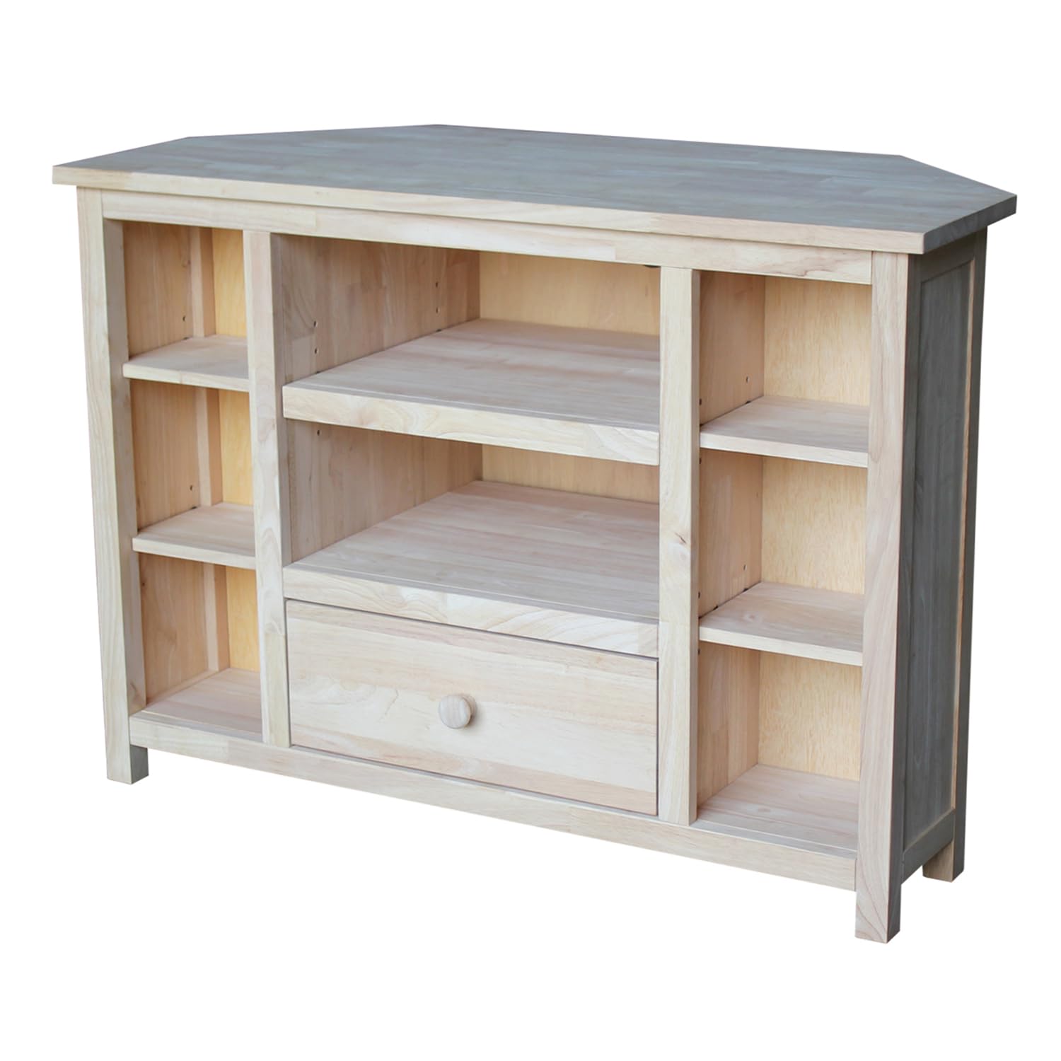 IC International Concepts Unfinished Corner TV Stand - Solid Wood Entertainment Center for Living Room, Bedroom, or Home Theater - DIY Ready for Custom Staining & Painting