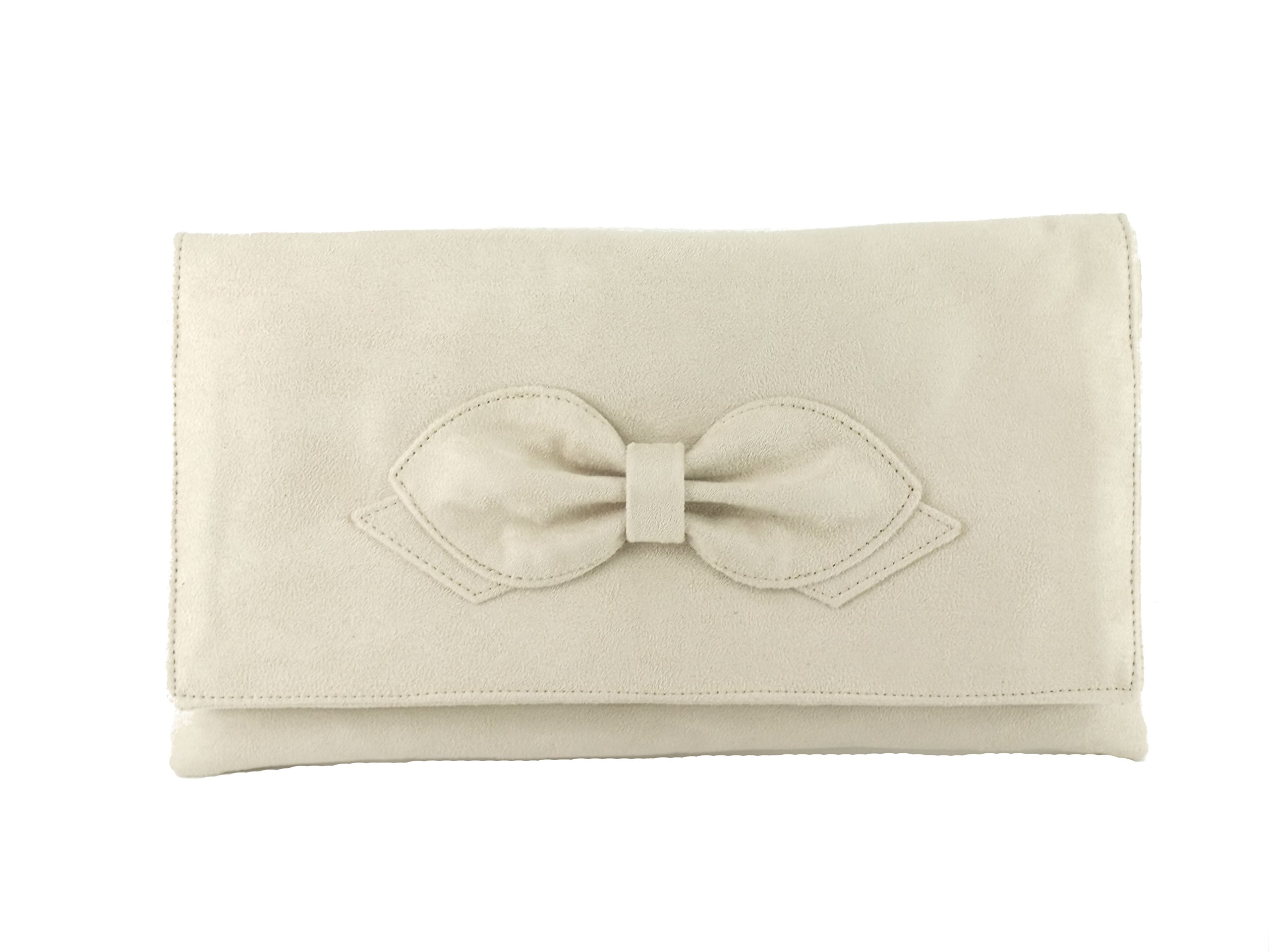 LONI Women's Stylish Faux Suede Bow Clutch Shoulder Bag - Medium Size Wedding Prom Evening Party Handbag for Bride, Bridesmaid & Special Occasions