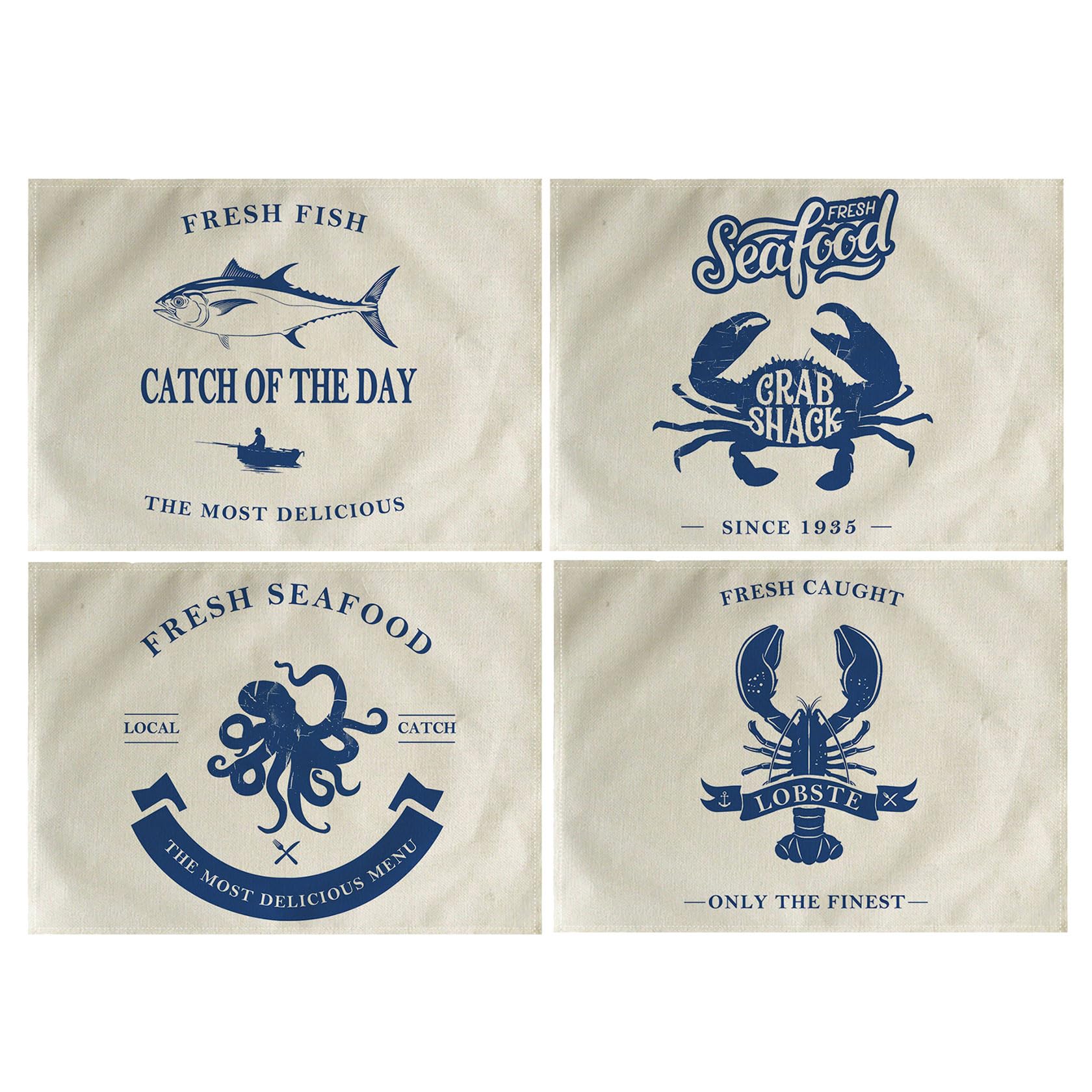 4-Pack Waterproof Non-Slip Sea Animal Placemats - 12