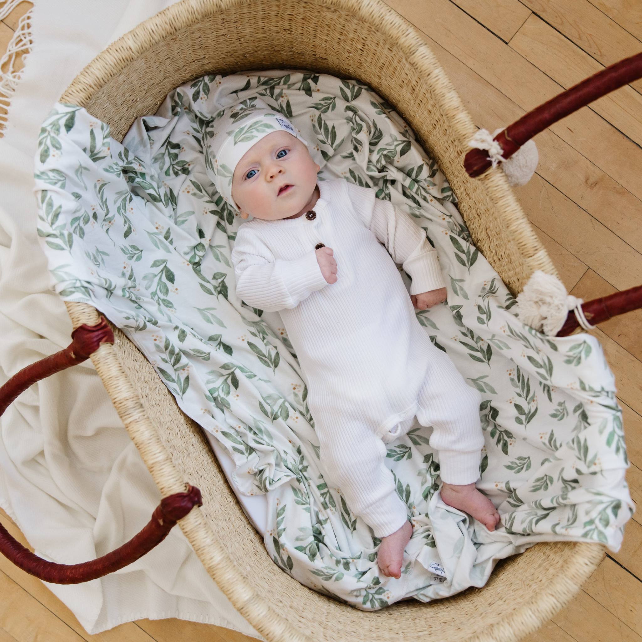 Organic Cotton Knit Swaddle Blanket for Babies - Soft & Breathable Fern Print - Perfect for Newborn Swaddling, Nursing, and Stroller Outings