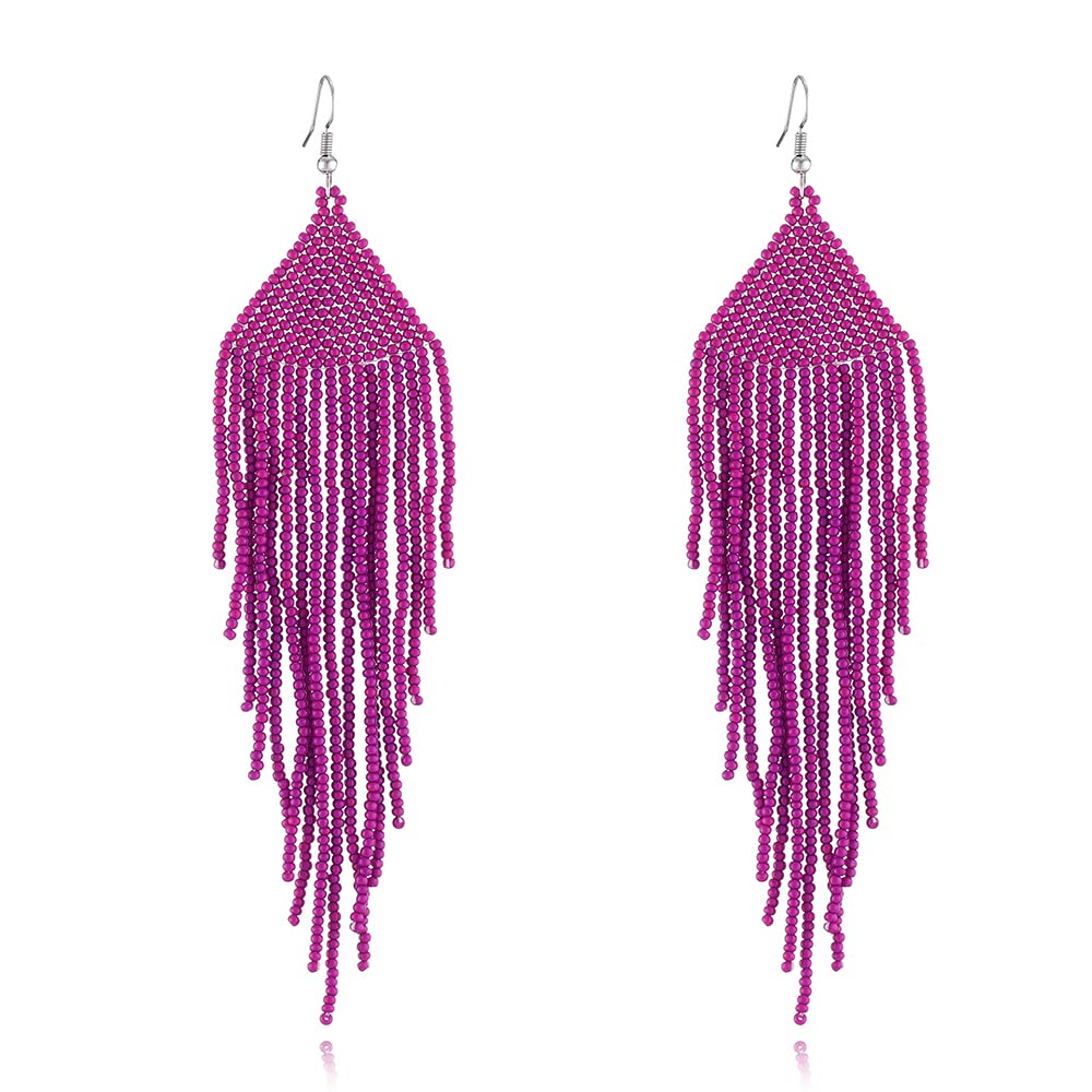 Boho Beaded Earrings for Women - Handmade Bohemian Tassel Seed Bead Drop Earrings | Holiday, Birthday & Valentine's Day Gifts | Perfect for Festivals, Parties and Casual Wear