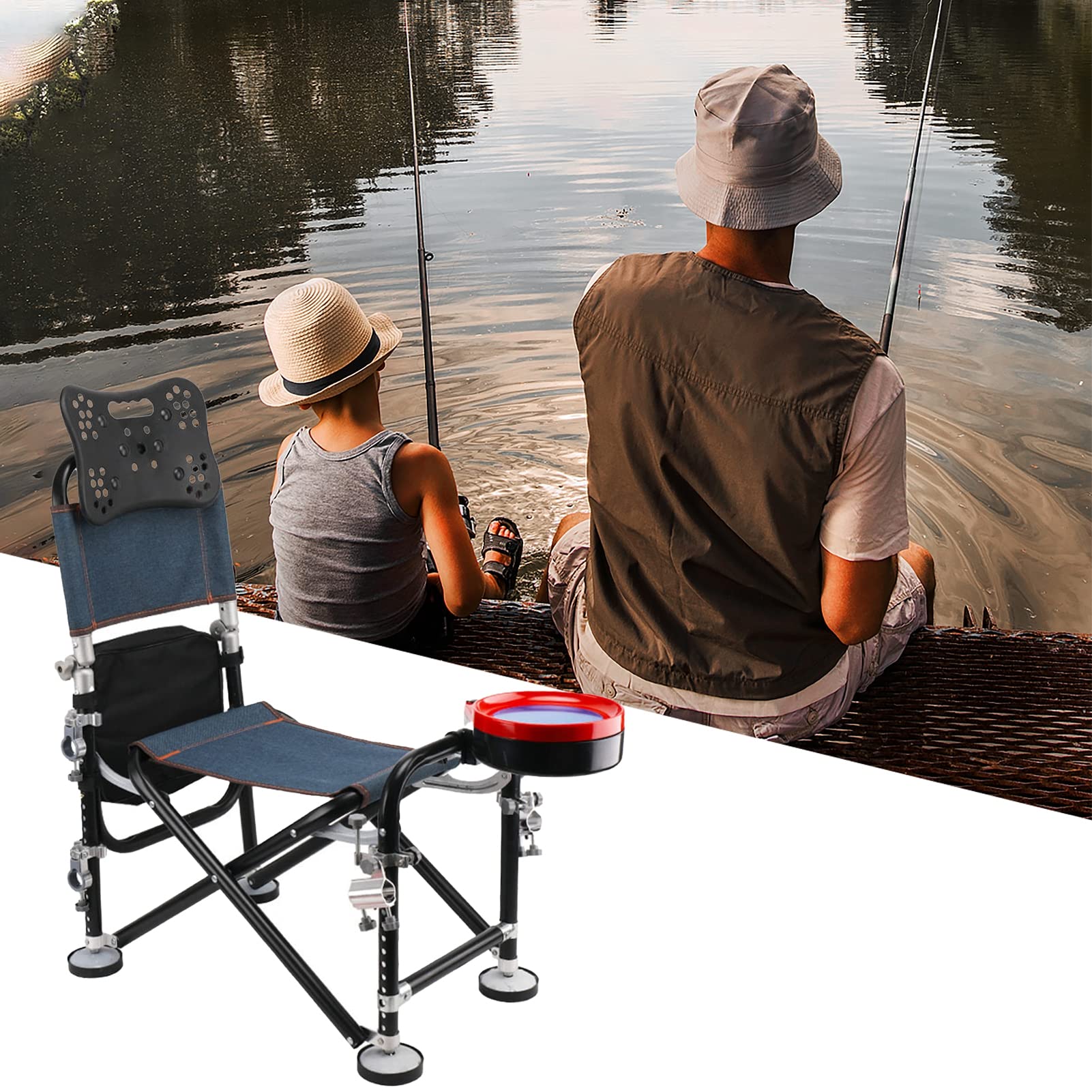 YOXIER Adjustable Fishing Chair with Rod Holder for Adults - Lightweight & Sturdy Outdoor Chair for Fishing, Camping, Picnics, Beach, and Backyard Gatherings - Perfect Gift for Fishermen & Outdoor Enthusiasts