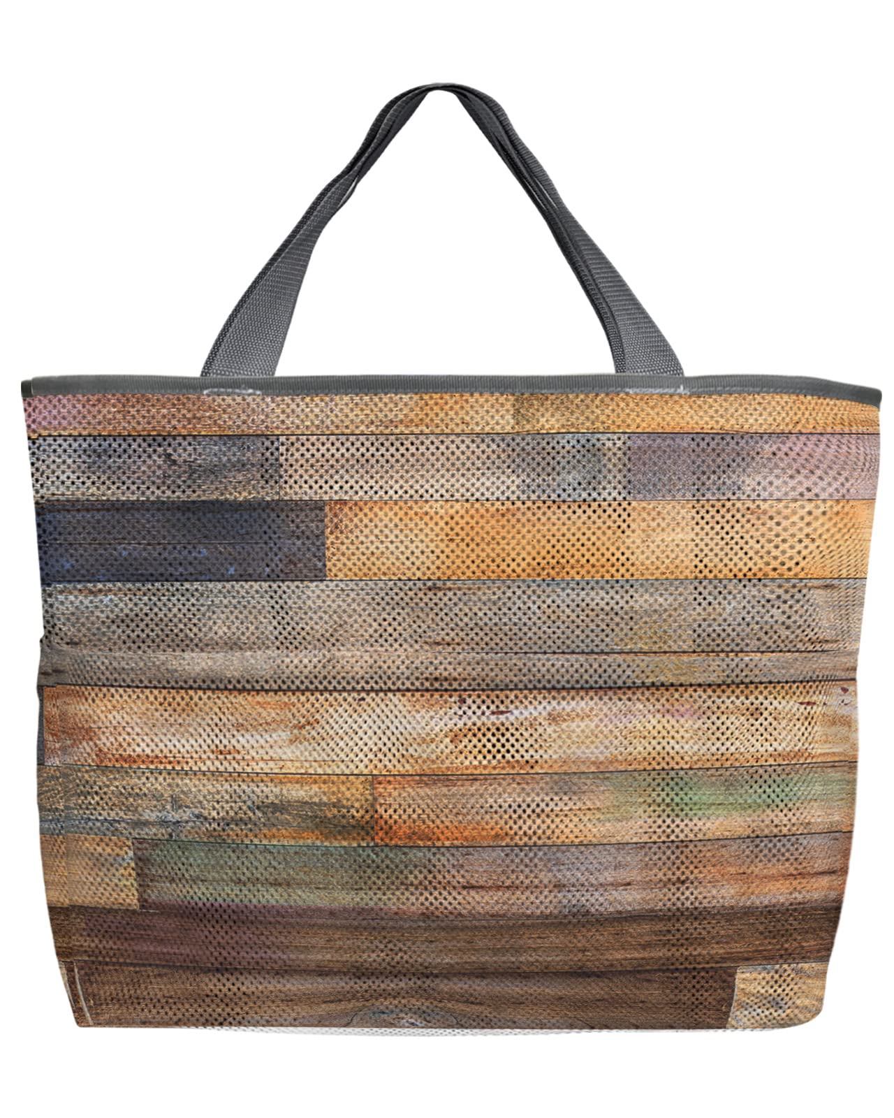 Retro Wood Grain Mesh Beach Tote Bag - 60L Oversized Quick-Dry Swim Bag with Pockets | Foldable Lightweight Storage Net for Pool, Grocery & Travel | 24x18x8 Inches - Perfect for Beach Days, Shopping & Outdoor Adventures