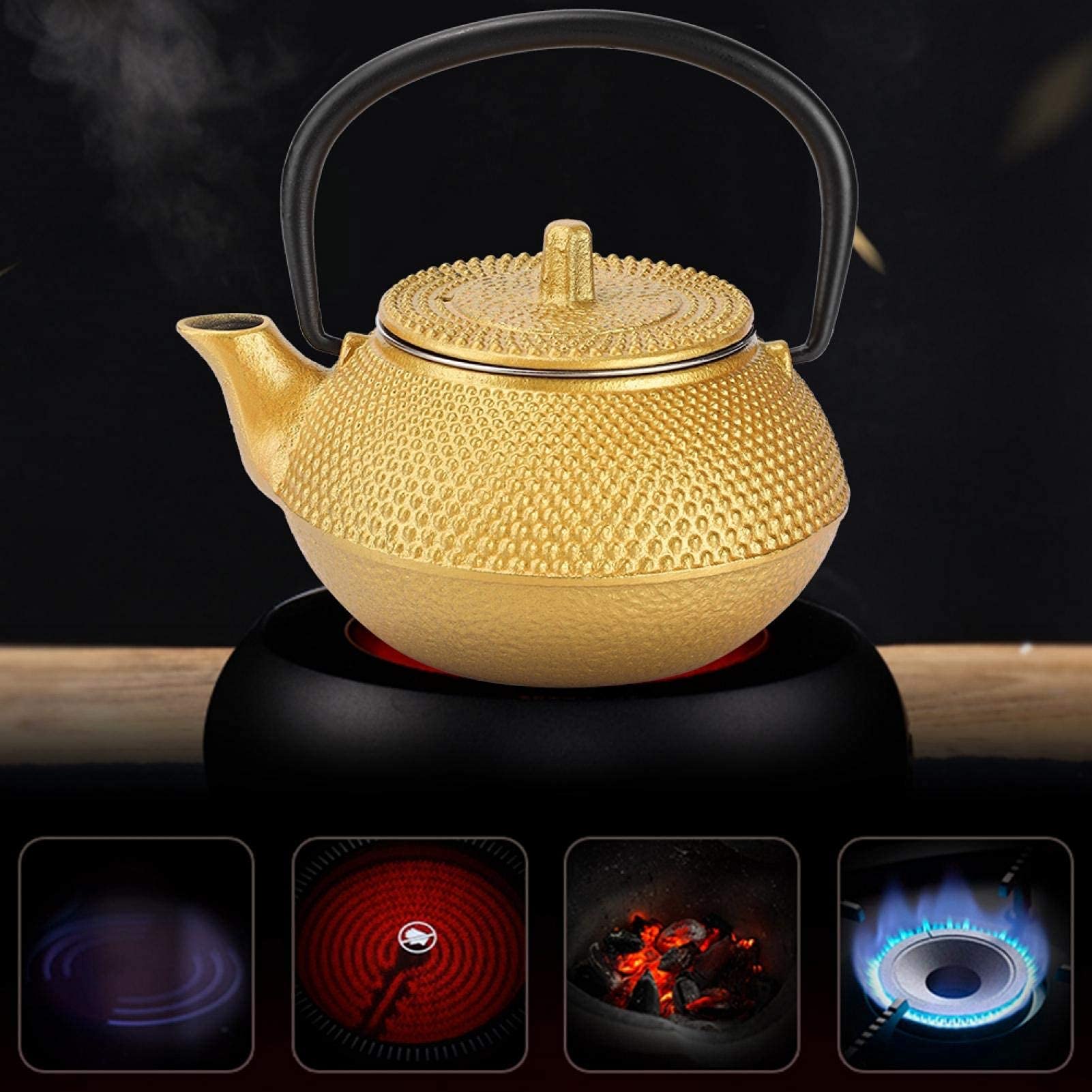 Premium Cast Iron Teapot with Infuser - 10Oz Japanese Tetsubin Stovetop Tea Kettle - Gold Iron Teapot for Loose Leaf Tea - Perfect for Home, Office & Traditional Tea Ceremonies