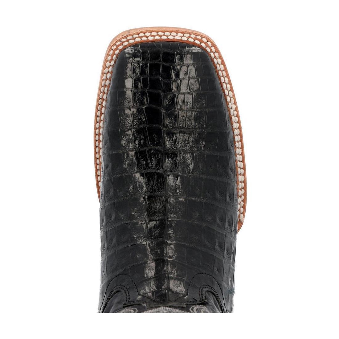 PRCA Collection Genuine Caiman Belly Leather Western Boots for Men - Black Cowboy Boots for Rodeo, Country Dancing & Western Fashion
