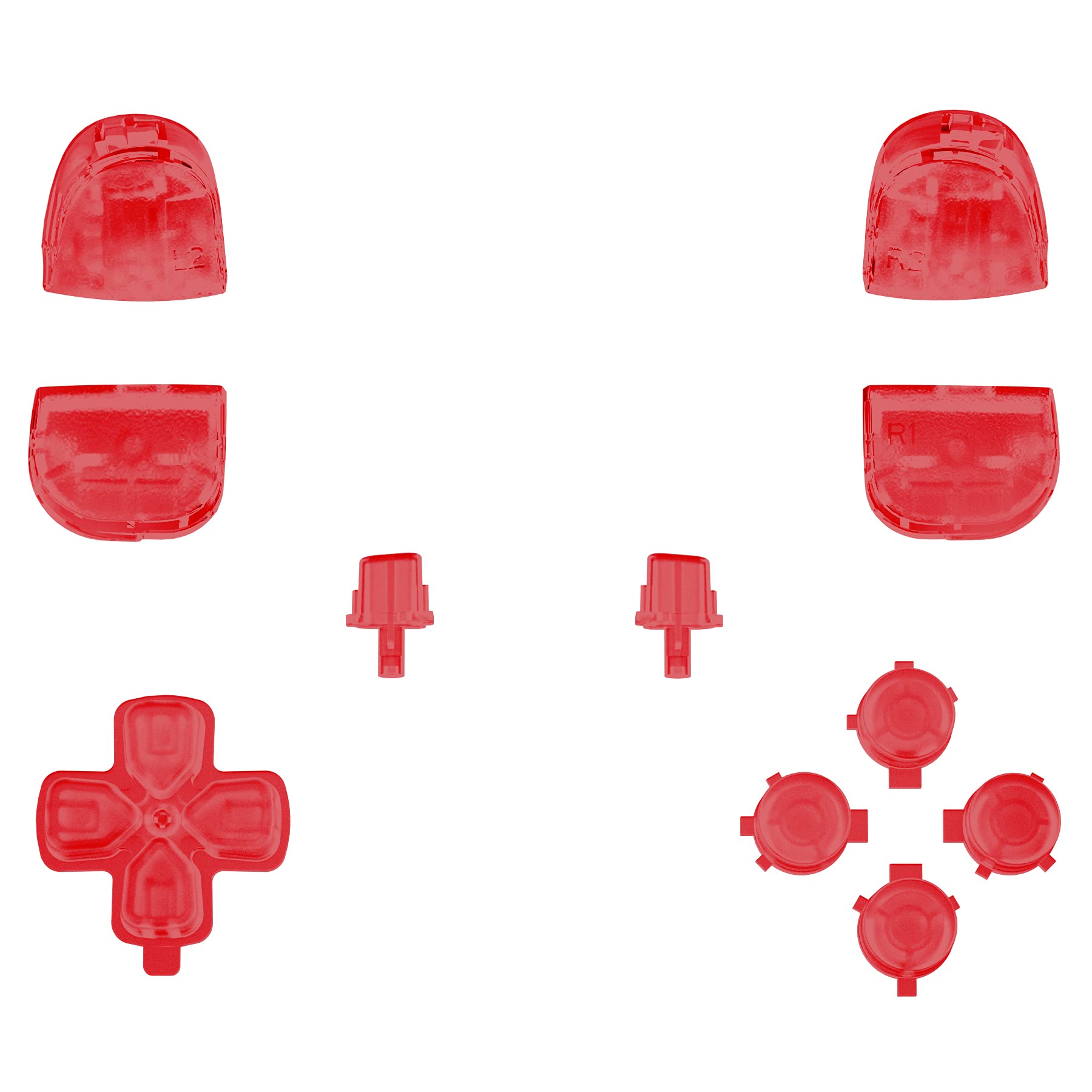 eXtremeRate Clear Red Full Set Replacement Buttons for PS5 Controller - D-pad, R1 L1 R2 L2 Triggers, Share & Options Face Buttons (Compatible with BDM-010 & BDM-020) | Perfect for Gaming, Controller Customization & PS5 Accessories