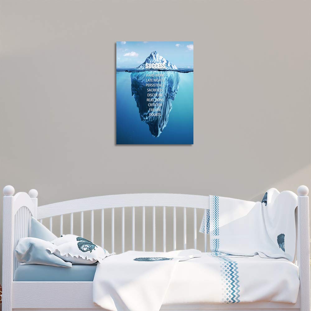 Success Wall Art Motivational Entrepreneur Quotes Canvas Painting - Iceberg Inspirational Office Decor, Living Room & Gym Wall Decor - 18x24 Inches Framed Modern Art Print for Home & Workspace Motivation