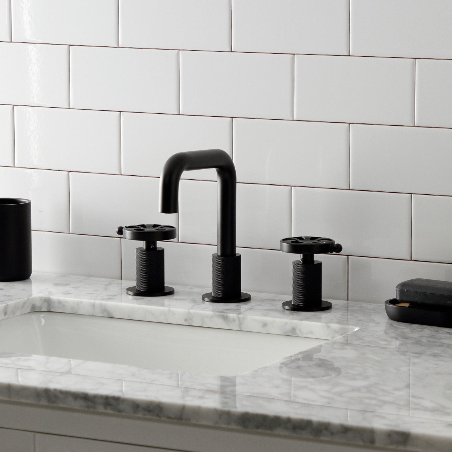 Belknap KS1410RX Matte Black Widespread Bathroom Faucet - 3 Hole Deck Mount with Push Pop-Up Drain - Perfect for Modern Bathroom Renovations and Vanity Upgrades