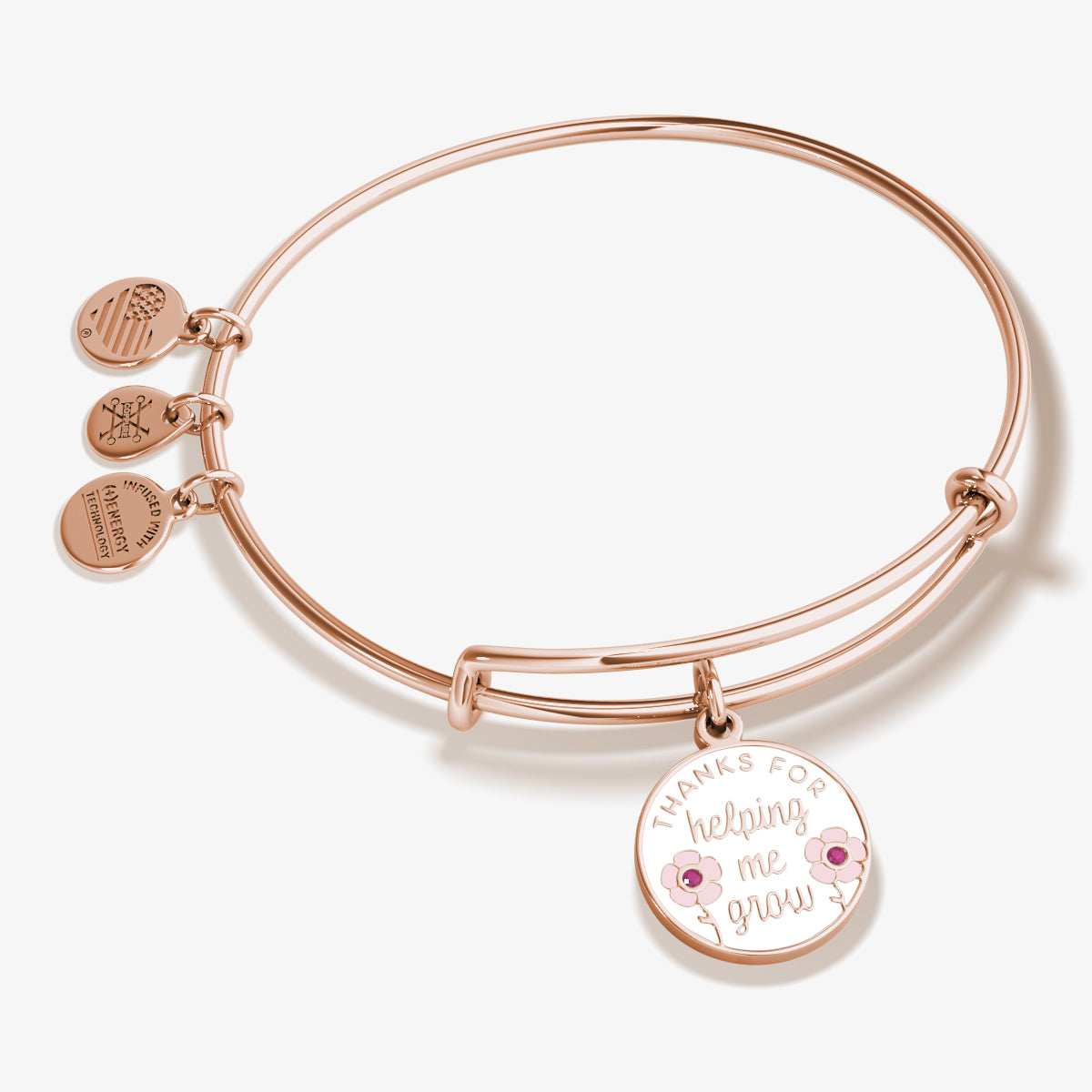 Thanks For Helping Me Grow Flower Charm Bangle - Elegant Botanical Jewelry for Women, Perfect for Teacher Appreciation Gifts, Mother's Day, and Friendship Bracelets
