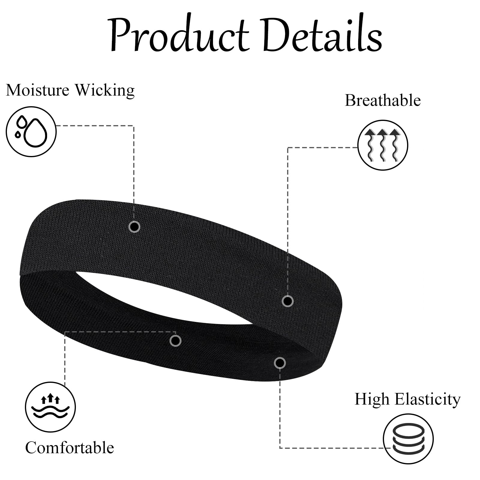 6-Pack Black & White Sports Headbands for Women - Stretchy Cotton Non-Slip Workout Headbands - Yoga, Running, Gym & Fitness Accessories - Boho Style Sweat-Wicking Hair Bandanas for Active Lifestyles