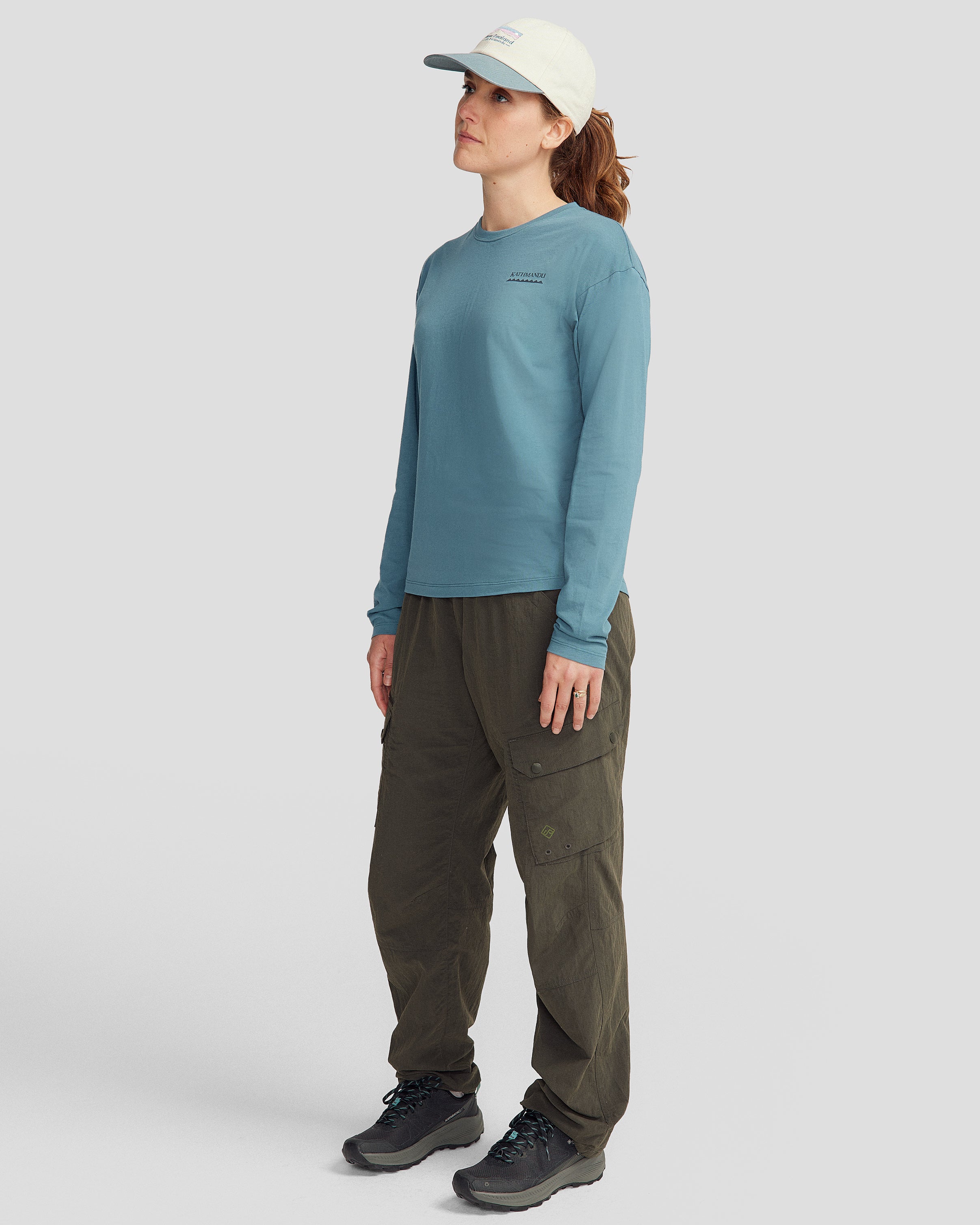 Heritage Logo Women's Organic Cotton Long Sleeve T-Shirt - Washed Blue - Eco-Friendly Casual Wear for Everyday Comfort