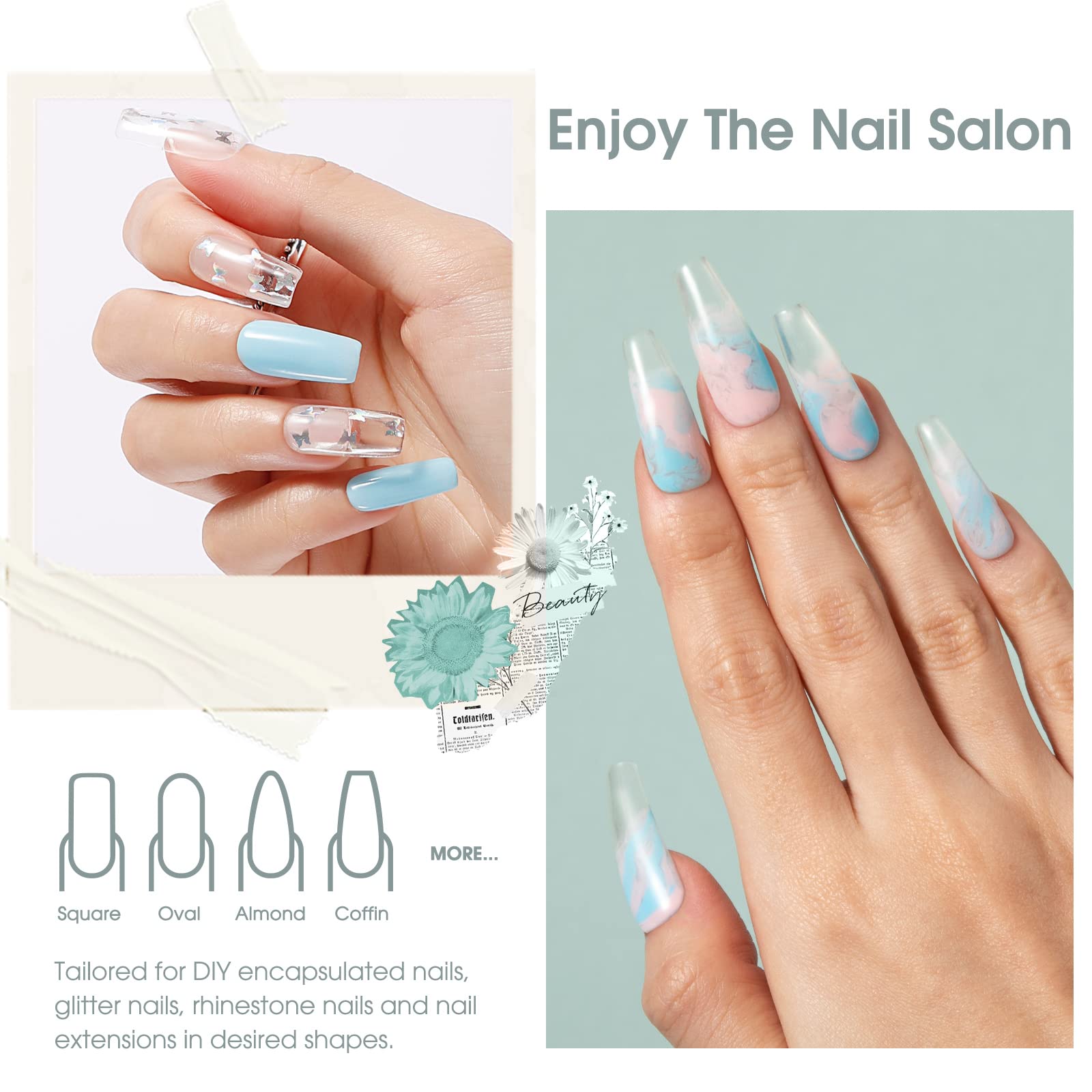 ROSALIND 30ml Acrylic Poly Nail Extension Gel Kit - 2 Pack Transparent Semi-Permanent Nail Gel with Brush & Nail Molds | DIY Nail Art for Beginners, Salon Quality Manicure at Home | Perfect for Wedding, Party & Everyday Nail Care