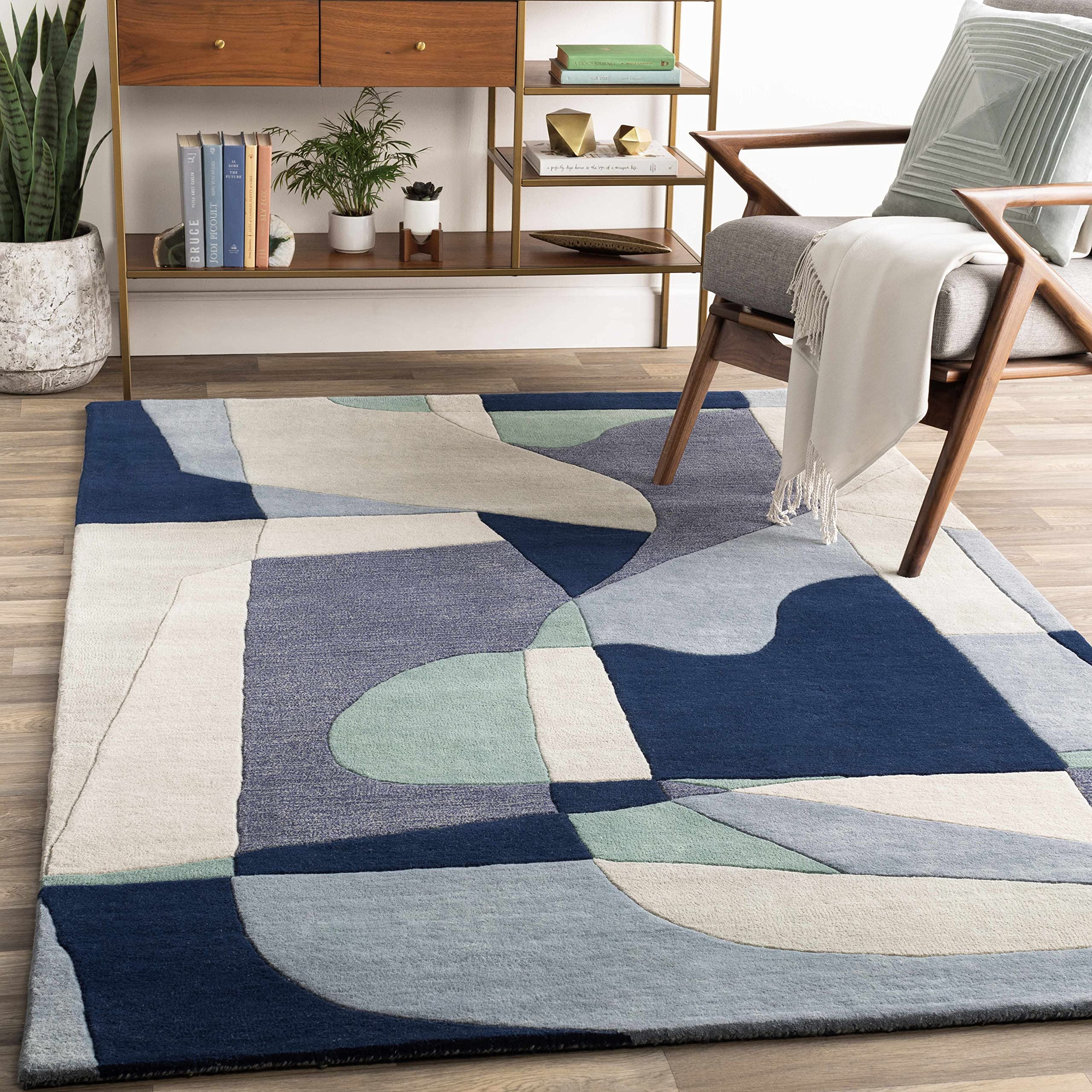 Hauteloom Crawfordsville Wool Area Rug 9' x 12' - Modern Blue & Green Handwoven Rug for Living Room, Bedroom - Soft & Durable Home Decor - Perfect for Cozy Spaces & High-Traffic Areas