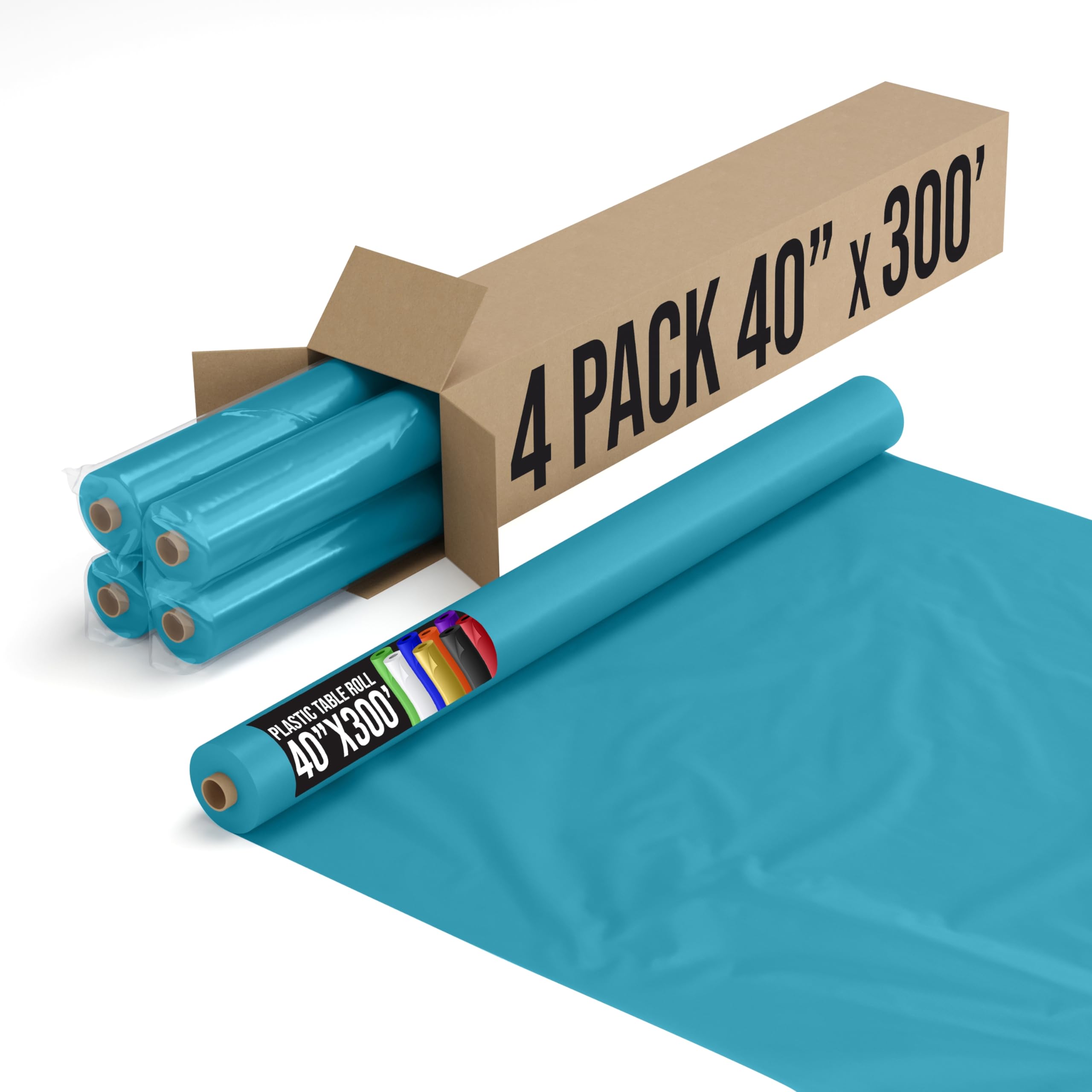 Premium Turquoise Plastic Table Cover Roll 4-Pack – 40
