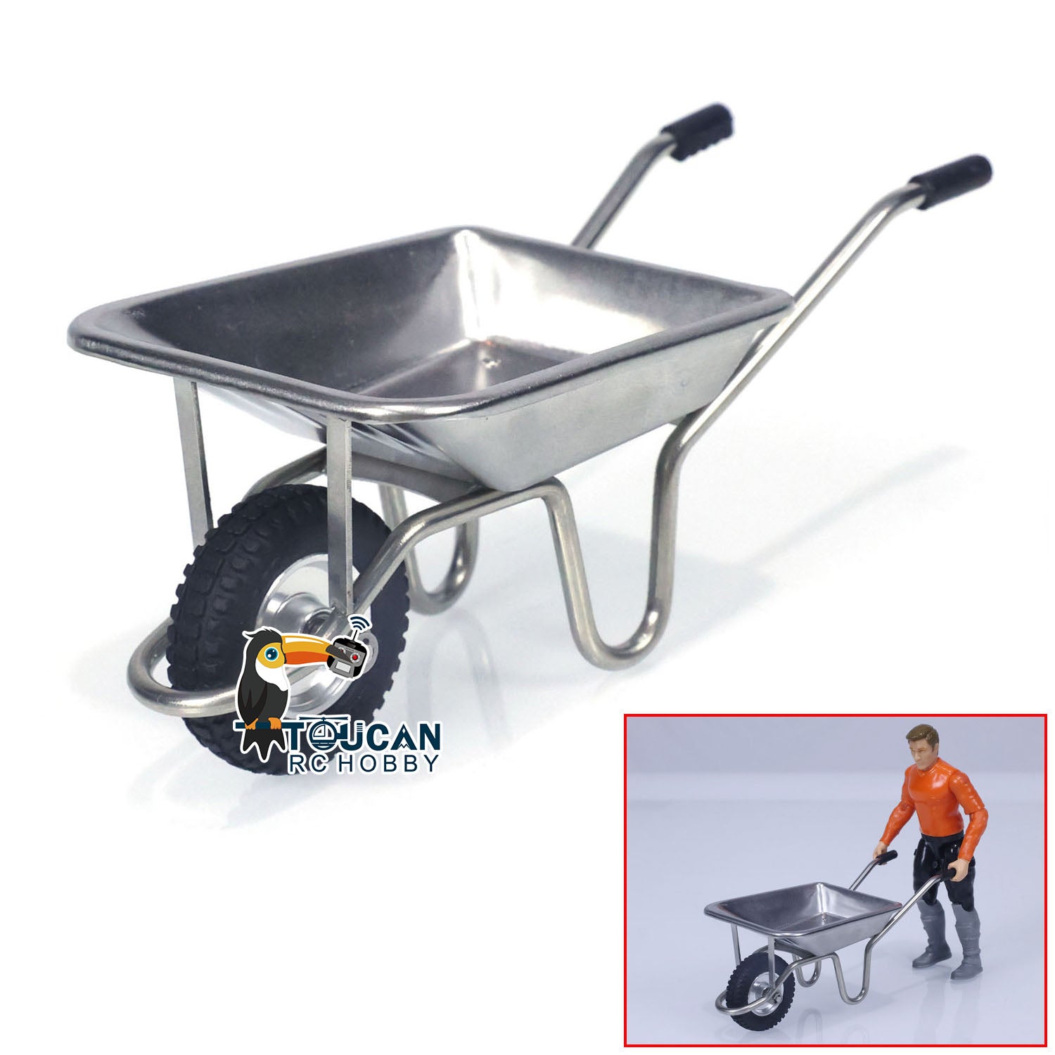 LESU 1/14 Scale Metal Square & Round Spade Handle Wheelbarrow Replacement Parts for RC Trucks, Construction Vehicles & DIY Model Cars - Perfect for RC Enthusiasts and Construction Vehicle Collectors