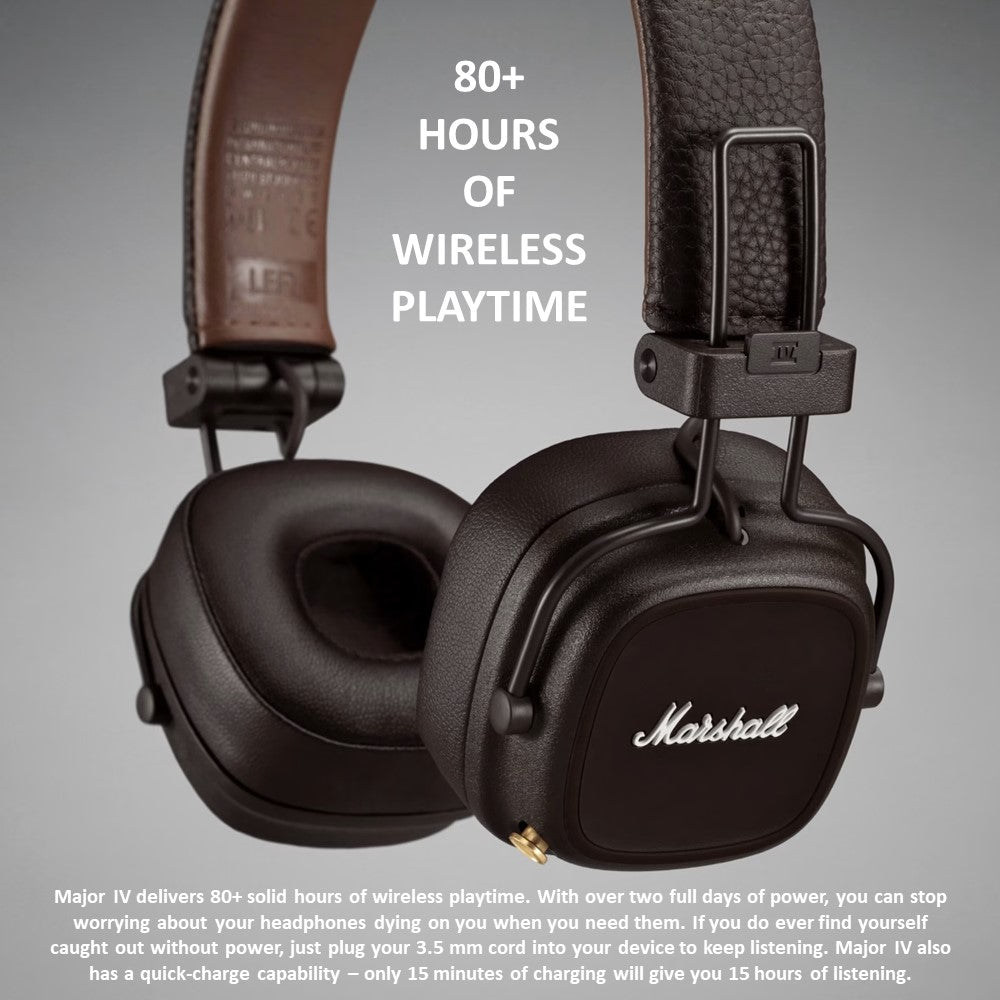 Marshall Major IV On-Ear Bluetooth Wireless Headphones with US Warranty - Premium Sound for Music Lovers, Travel & Commuting
