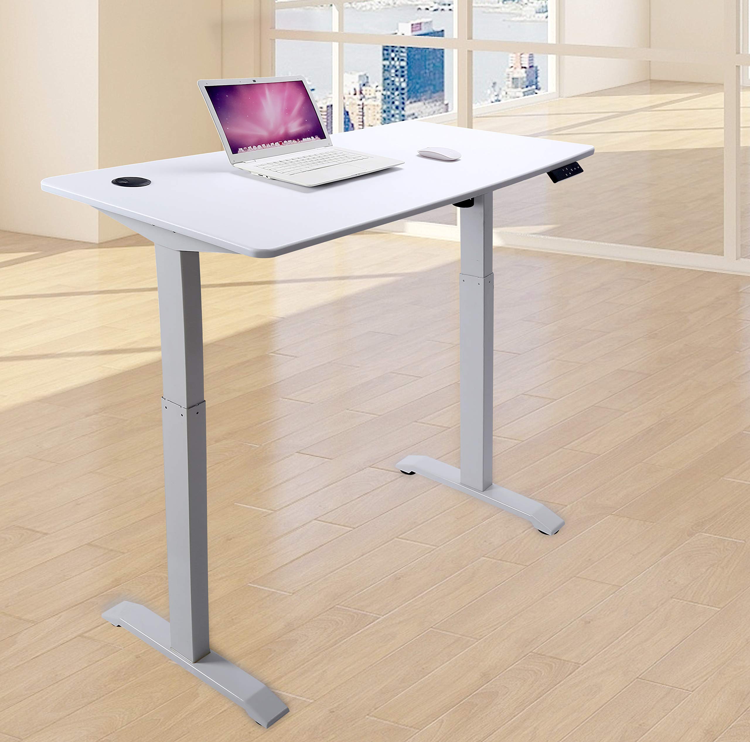 UNICOO 48 x 24 Inch Electric Height Adjustable Standing Desk - Motorized Sit Stand Workstation for Home Office, Gaming & Study | Whole-Piece Desk Board with Smooth Lift Mechanism | Perfect for Remote Work, Online Classes & Ergonomic Workspace Setup (Model KT1001-WW)