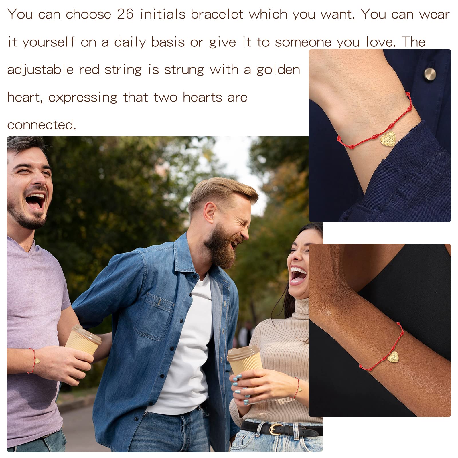 Personalized Red String Bracelet for Women - Adjustable Gold Heart Initial Charm Protection Bracelet | Handmade Cord Jewelry Gift for Her | Perfect for Valentine's Day, Birthday & Everyday Wear