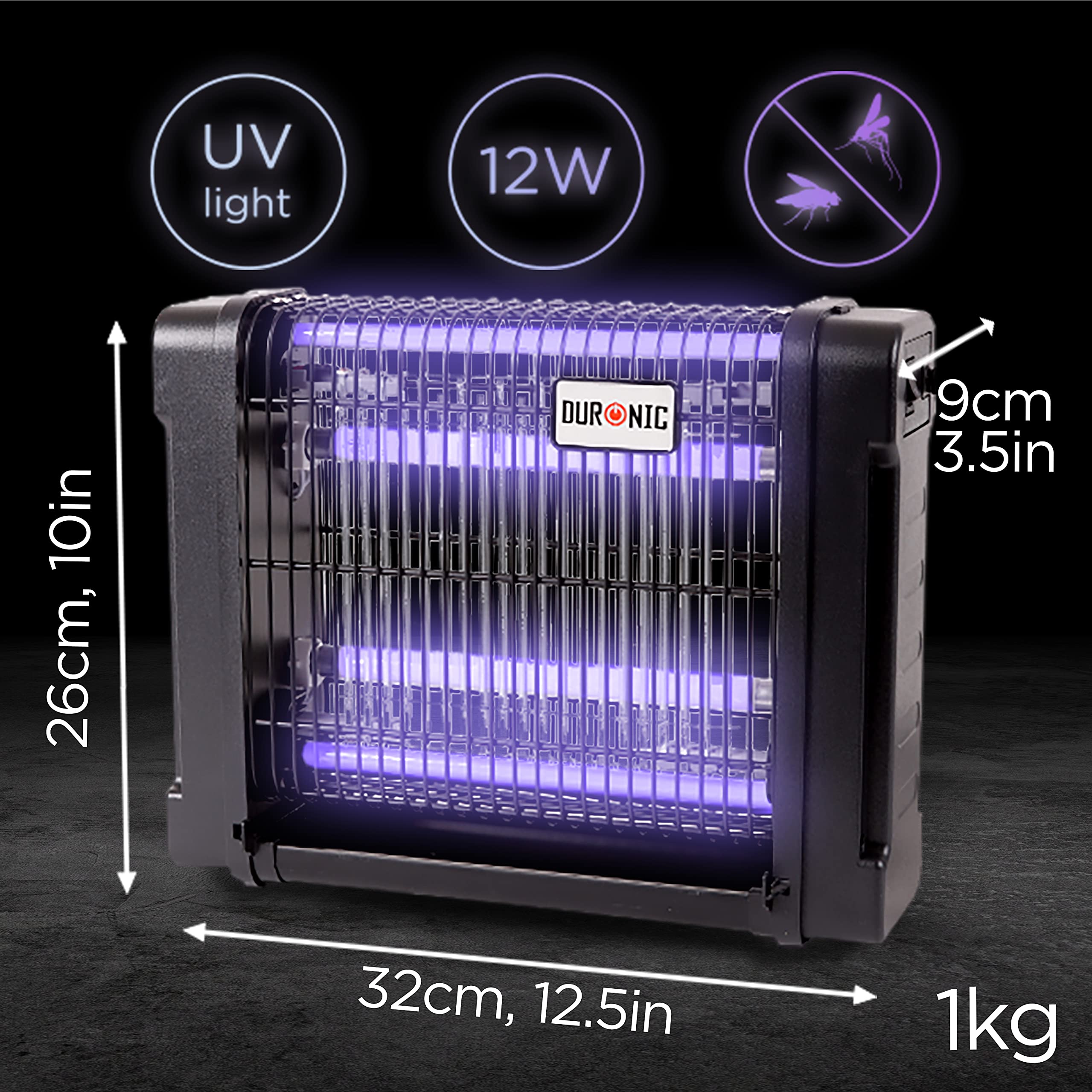 Duronic FK8412 UV Light Fly Killer - Electric Mosquito Zapper for Indoor Pest Control | 12W Ultra Violet Insect Trap with 2x 6W Bulbs | Wall or Ceiling Mountable | Compact & Slim Design - Perfect for Bedrooms, Kitchens, and Patios