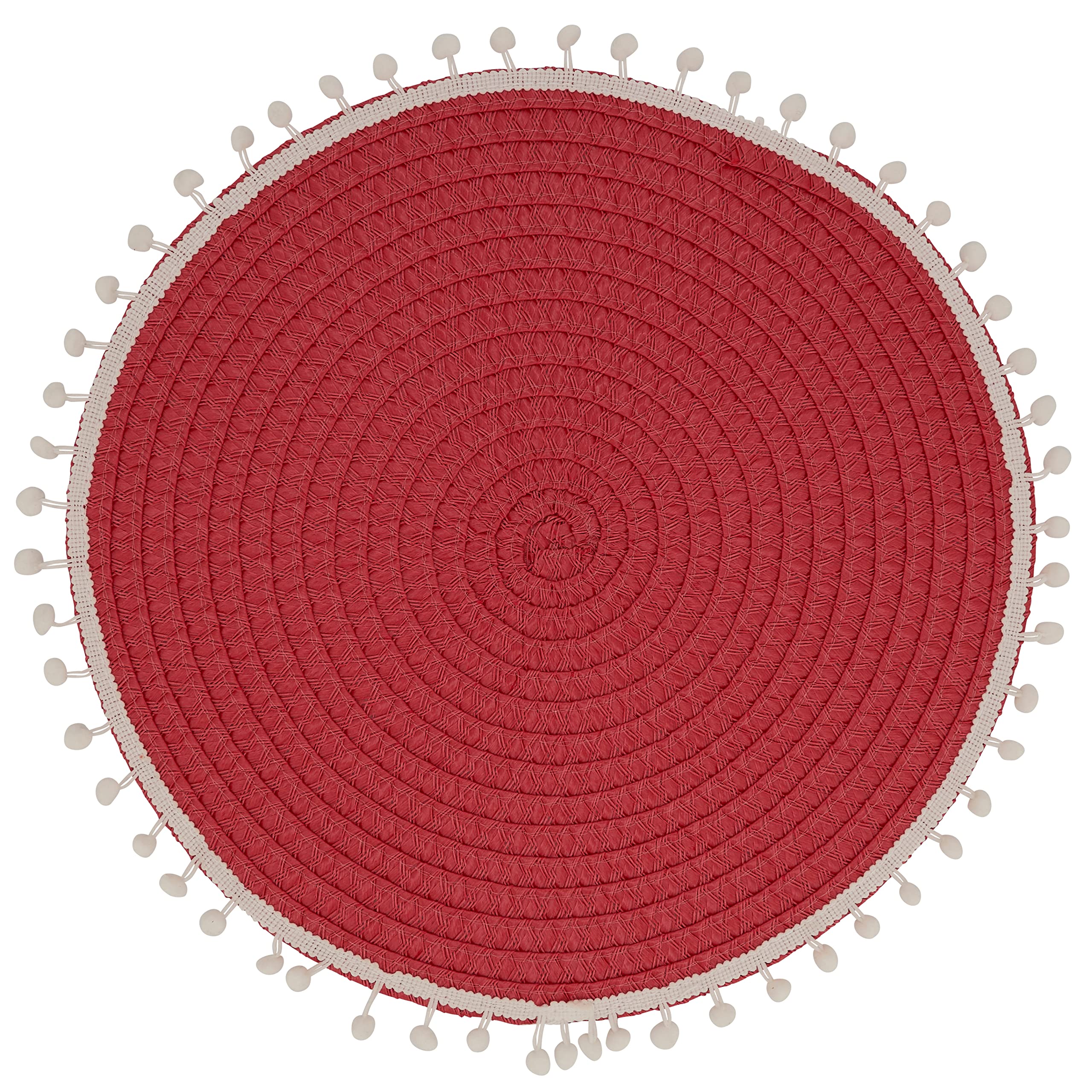 Stylish Pom Pom Design Placemats Set of 4 - Waterproof & Washable Round Table Mats for Dining, Kitchen, Party Decor (Beige)
