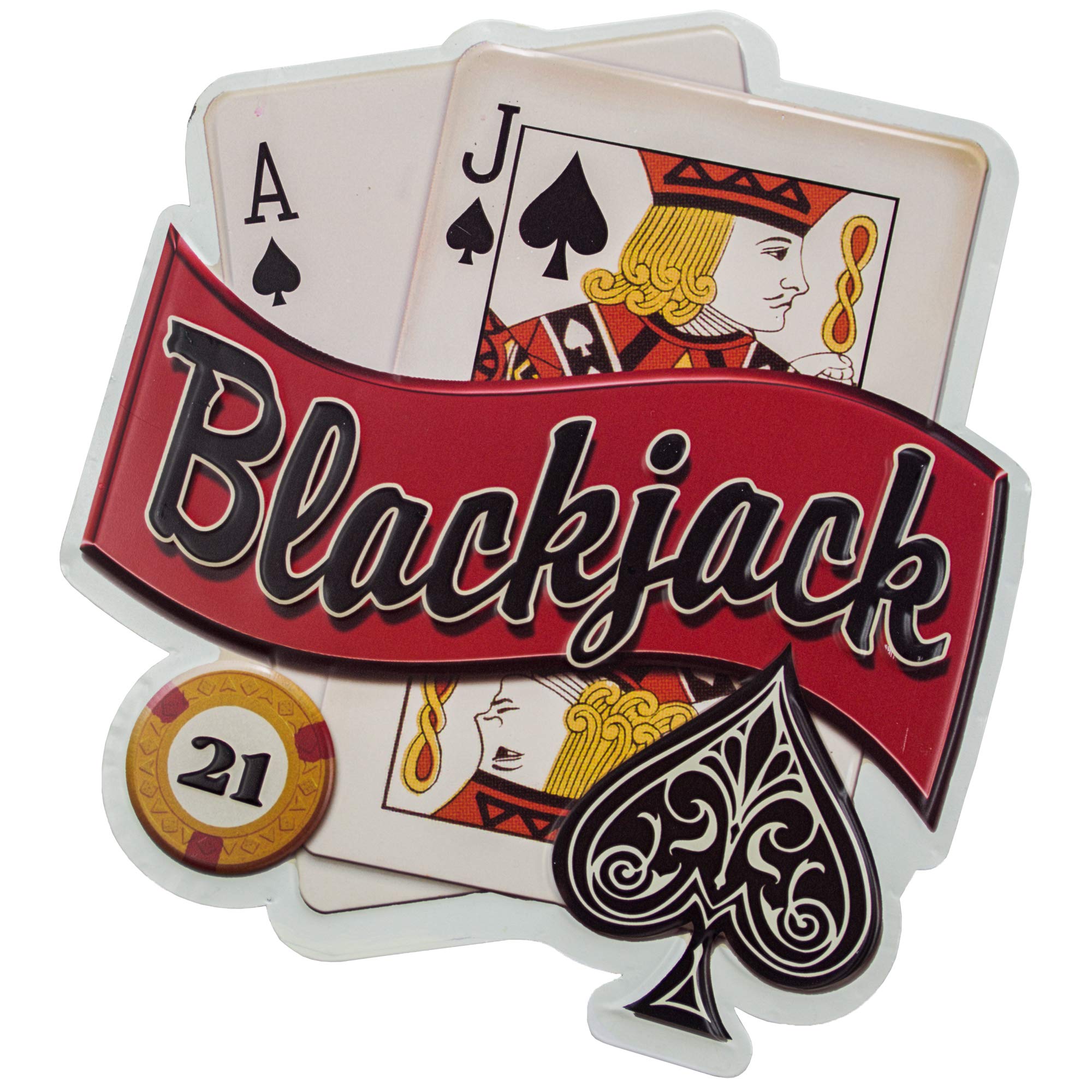 Vintage Embossed Metal Wall Art Sign - Blackjack Themed American Decor for Man Cave, Bar, Garage & Game Room - 16.5x15 Inches Rustic Home & Office Wall Decor - Perfect for Poker Nights & Sports Themed Parties