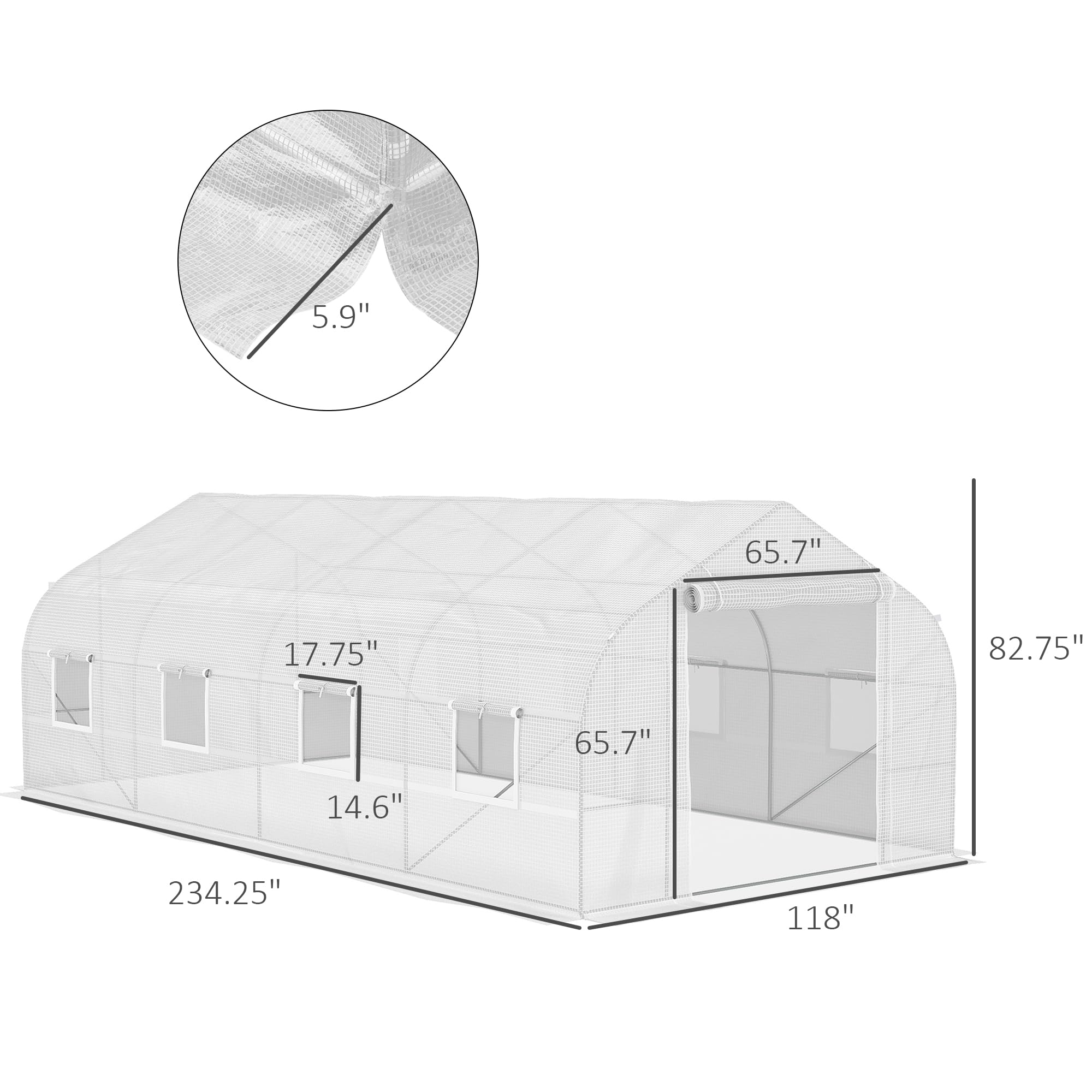 Outsunny 20' x 10' x 7' Walk-in Greenhouse with Galvanized Steel Frame - Large Hoop House Kit with Zippered Door & 6 Windows for Gardening, Plant Growing & Backyard Farming - Perfect for Vegetables, Flowers & Seed Starting (White)
