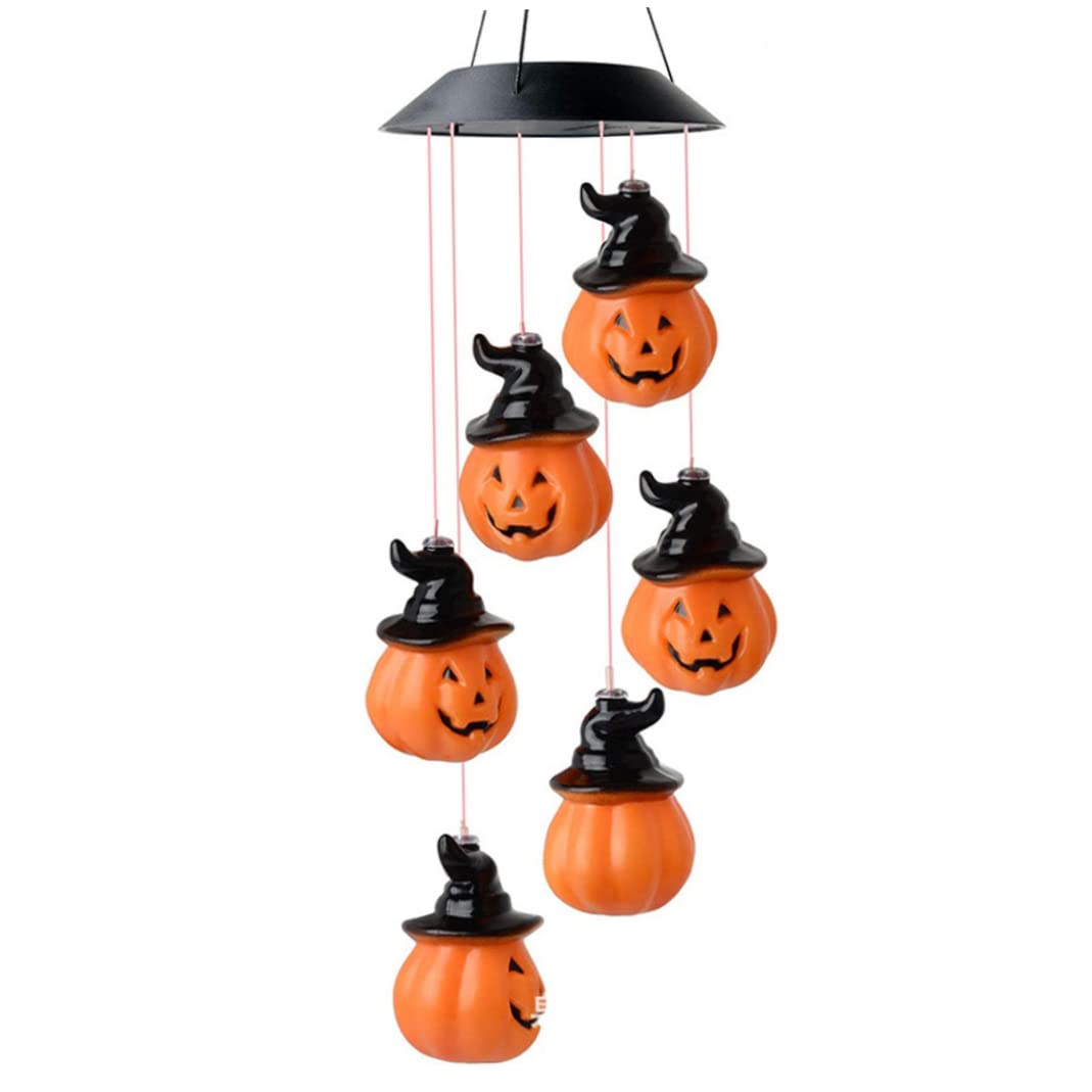 Solar Powered Halloween Pumpkin Wind Chimes Light - LED Pumpkin String Lights for Indoor/Outdoor Decor, Garden, Patio & Halloween Party Decoration