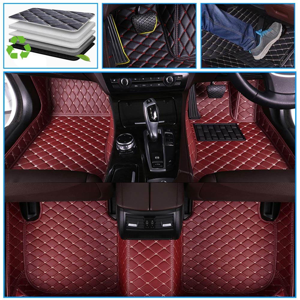 Custom Fit All-Weather Floor Mats for MINI Countryman 2017-2022 - Premium Non-Slip Leather Car Floor Liners in Wine Red - Perfect for Winter Snow, Mud & Rain Protection
