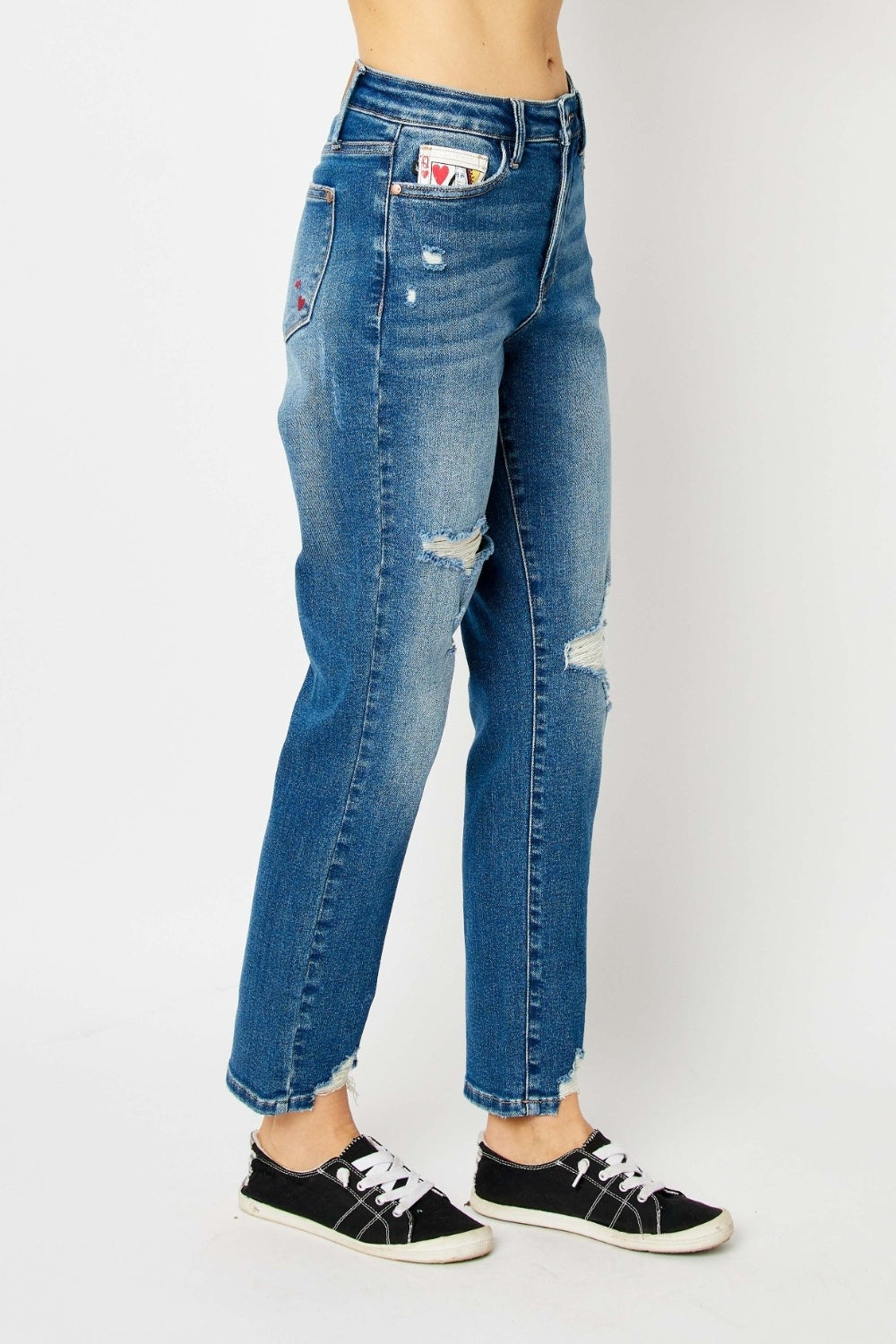 Judy Blue Women's Distressed Slim Fit Jeans - High Waisted Skinny Denim Pants for Casual Wear & Everyday Outfits