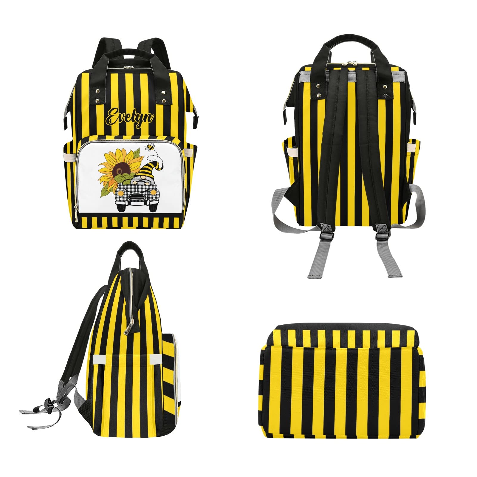 Custom Diaper Bag Backpack Tote with Gnomes & Bee Design - Personalized Baby Shower Gift for New Moms - Perfect for Travel, Daycare & On-the-Go Parenting