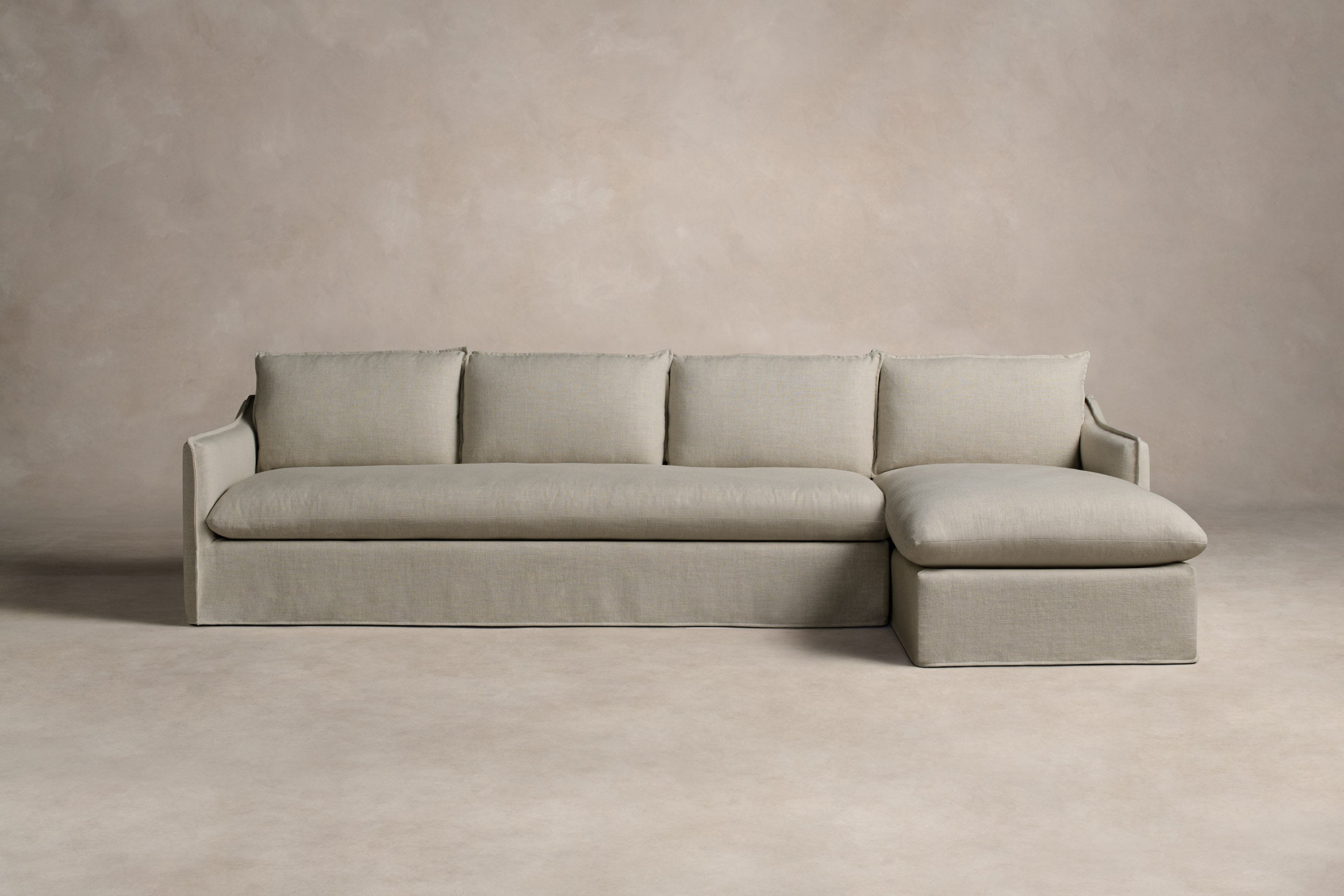 Dune Sectional Sofa - Performance Linen Weave Beige Fabric Couch for Living Room, Lounge & Family Room Comfort