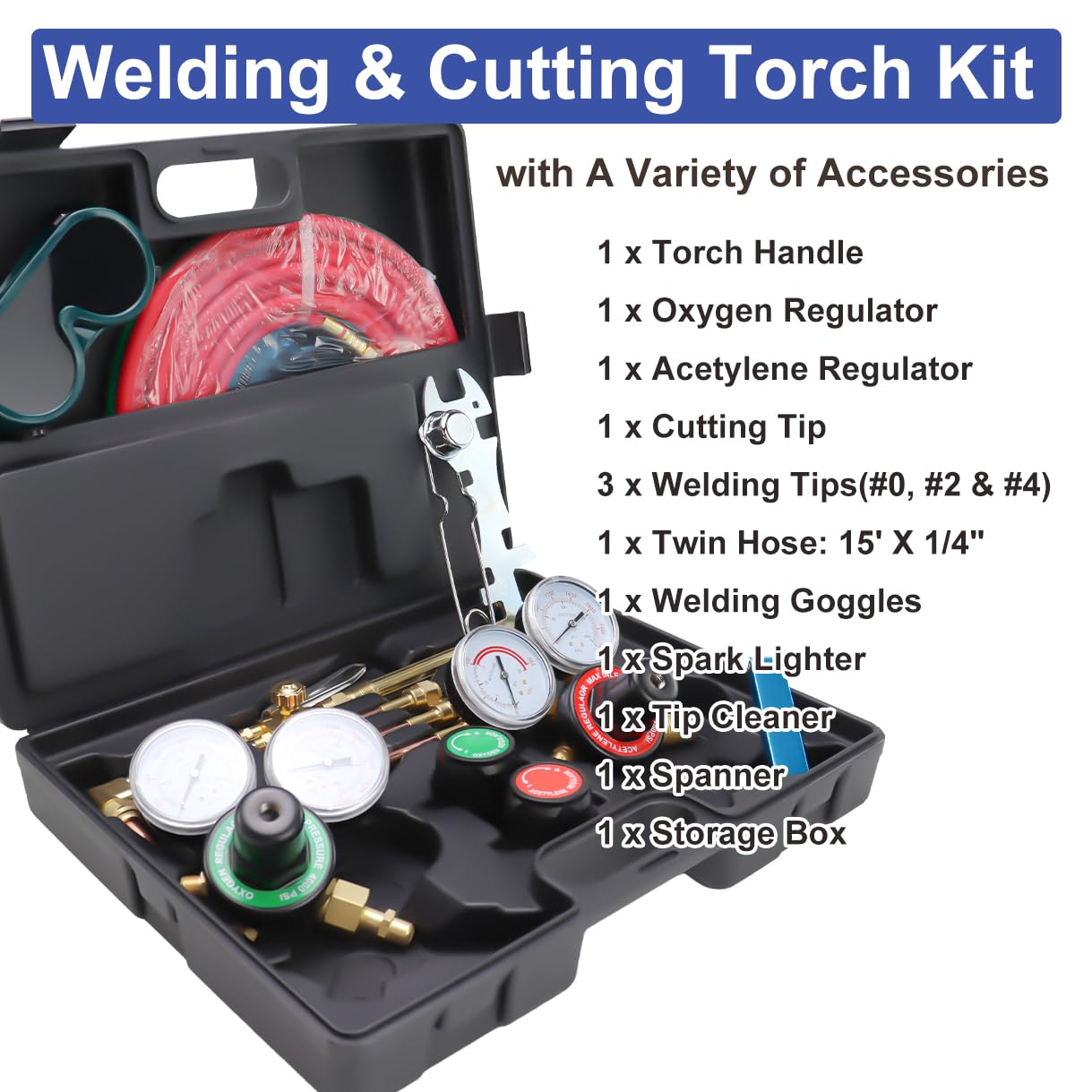 Oxy Acetylene Torch Kit - Medium Duty Gas Cutting & Welding Kit with Nozzle, Regulator & Hose - Perfect for Metal Fabrication, Auto Repair & DIY Projects