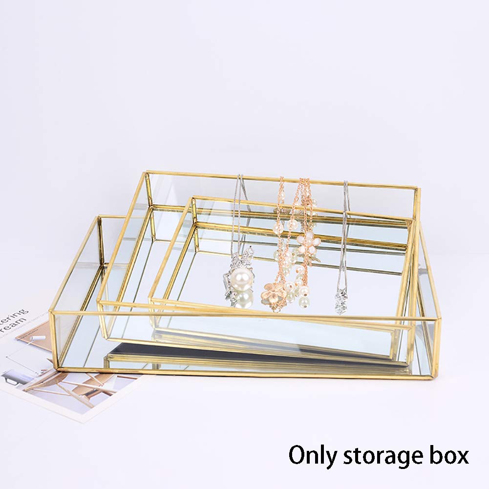 BEYST Gold Wire Glass Mirror Makeup Tray - Rectangle Vanity Organizer for Jewelry, Perfume & Cosmetics - Dressing Table, Bathroom & Bedroom Storage Solution - Perfect for Daily Beauty Routine & Gift Giving