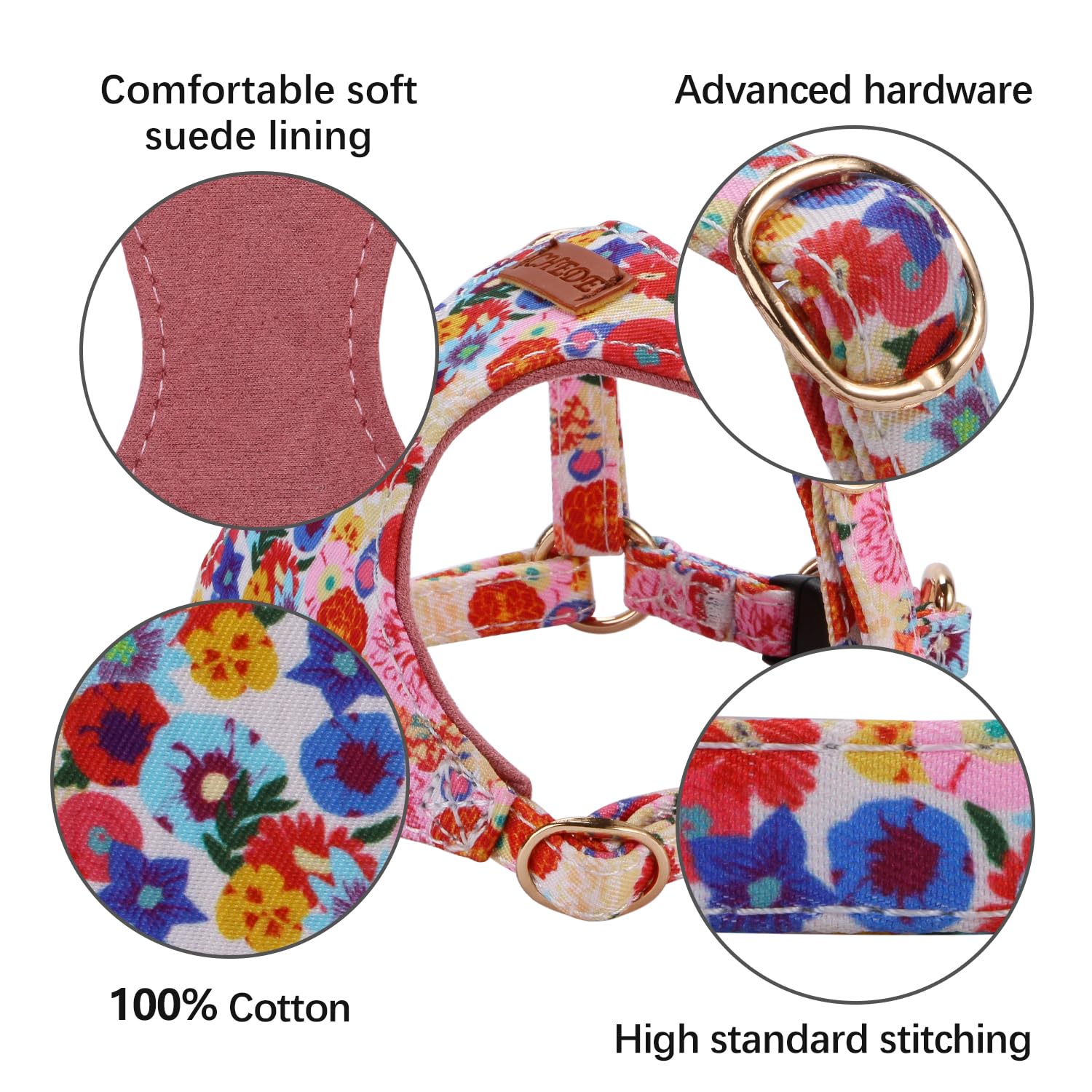 CHEDE No Pull Floral Pattern Dog Harness - Lightweight Adjustable Soft Pet Vest with Leash Set for Small & Medium Dogs - Perfect for Walking, Training & Outdoor Adventures
