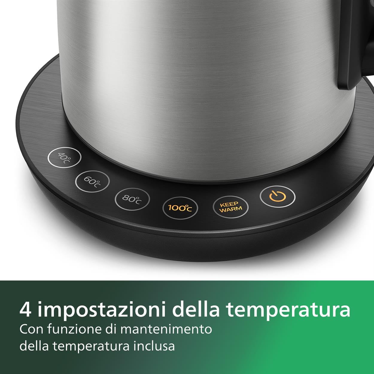 Philips HD9359/90 1.7L Stainless Steel Electric Kettle with Preset Programs, Temperature Control & LED Lights - Perfect for Home, Office and Tea/Coffee Brewing