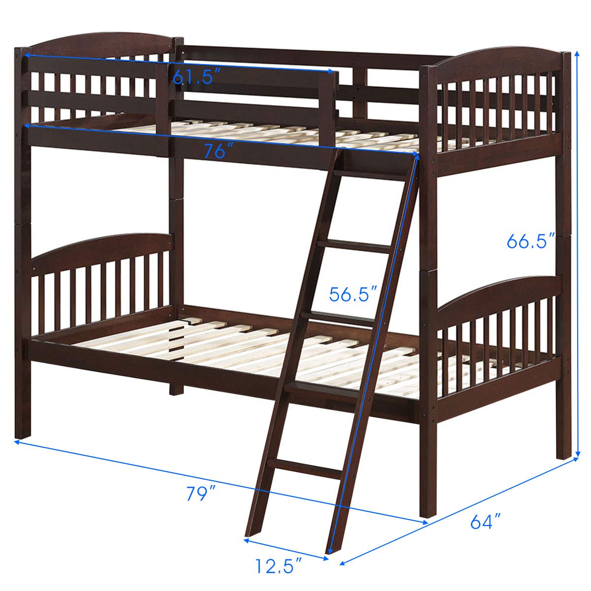 Espresso Twin Bunk Bed with Ladder - Space Saving Wooden Bunk Bed for Kids, Teens & Guest Rooms - Perfect for Small Bedrooms, Dorms & Vacation Homes