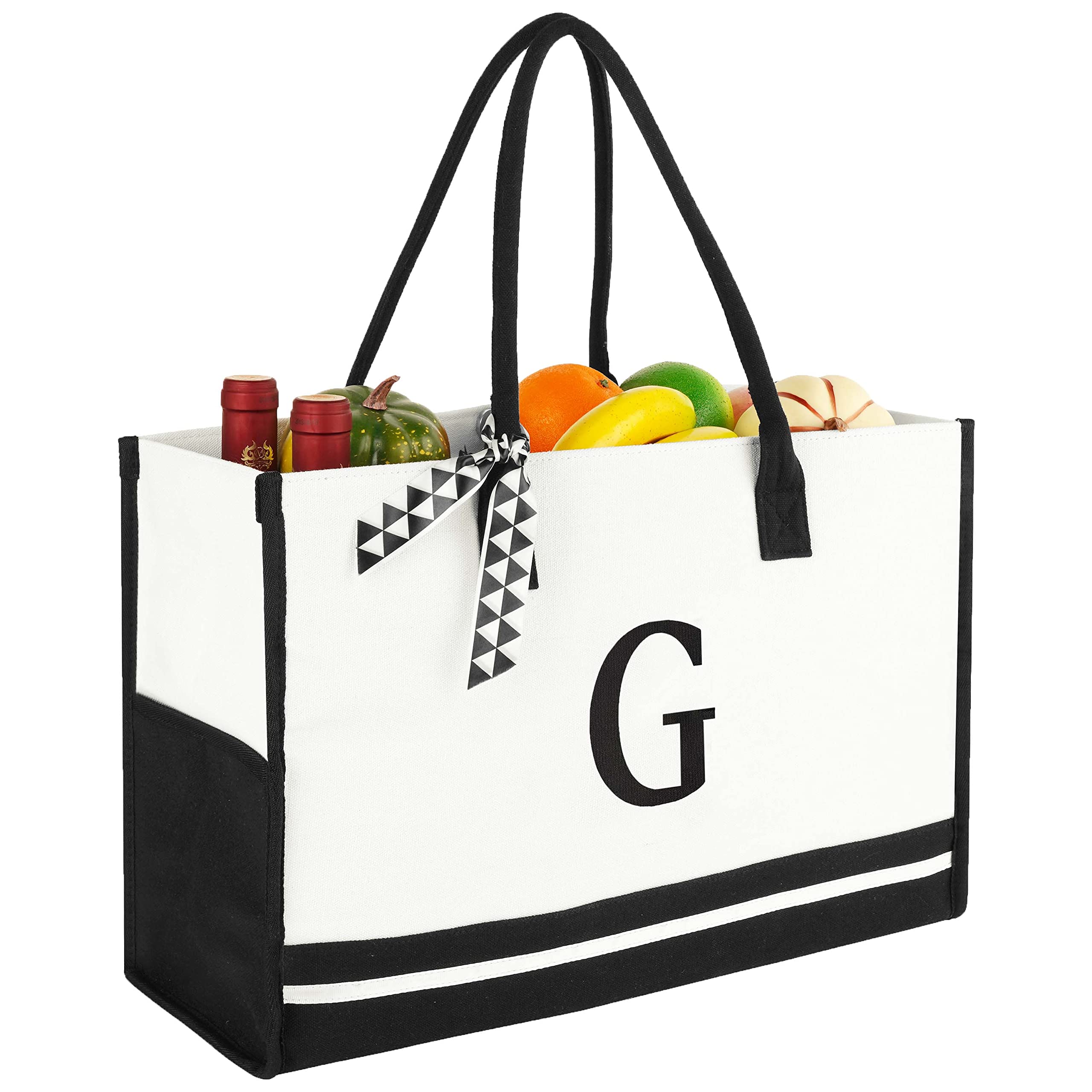 Personalized Embroidered Initial Canvas Tote Bag for Women - Stylish Beach Bag, Reusable Grocery Shopper & Perfect Birthday Gift Idea | Great for Shopping, Travel, Picnics & Everyday Use