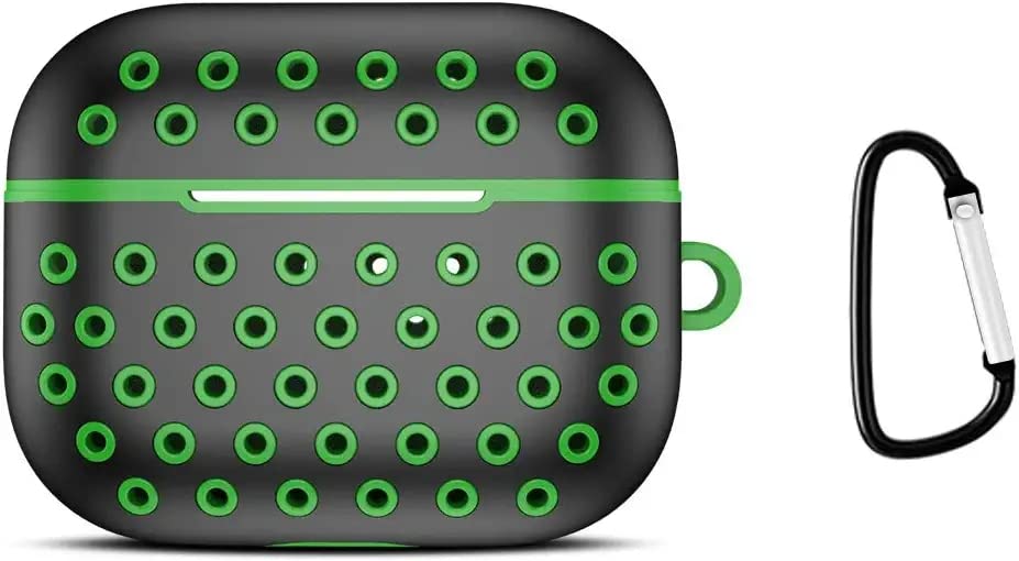 AirPods Pro Case Cover - Soft Silicone Shock-Absorbing Protective Skin with Keychain (Black/Green) - Perfect for Gym, Travel & Everyday Use