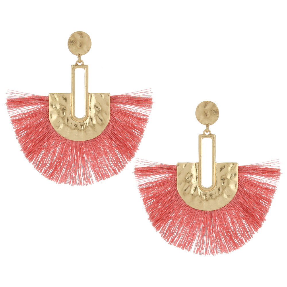 Gold Post Ivory Fabric Fun Fashion Tassel Earrings for Women | EY9444GPH - Boho Chic Accessories for Parties, Weddings & Everyday Wear