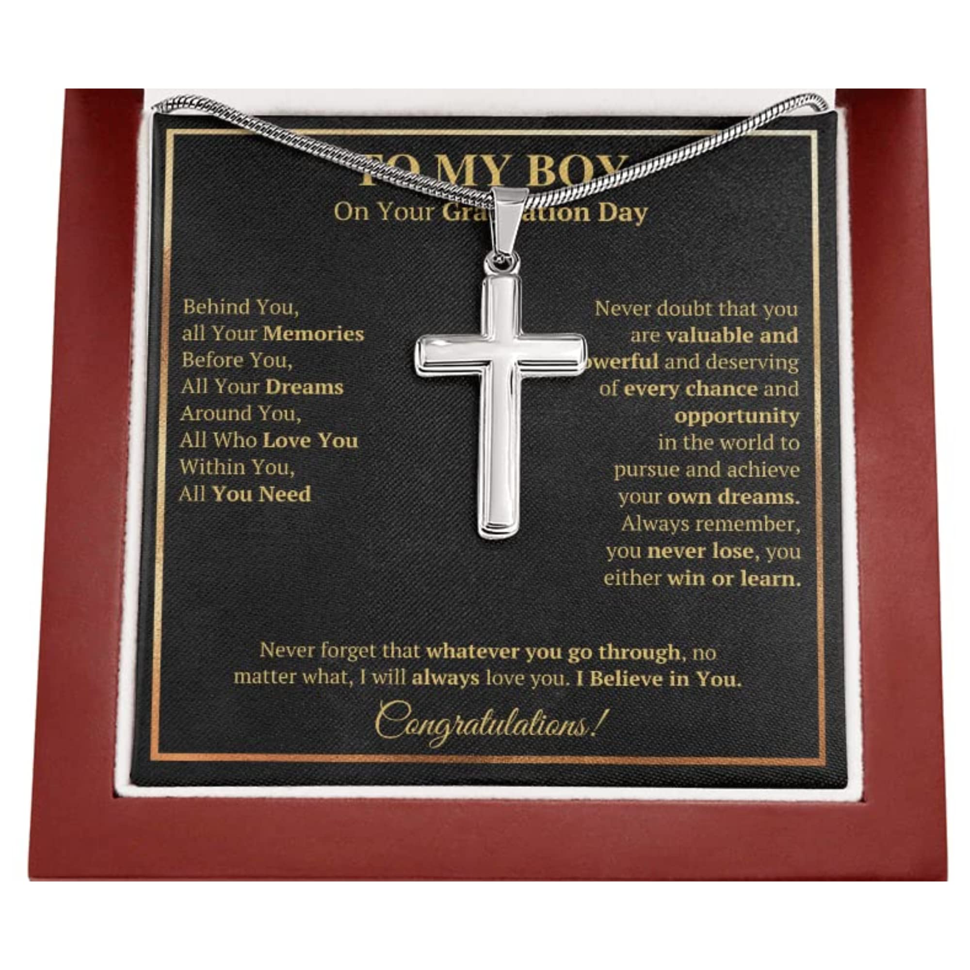 2022 Graduation Cross Necklace for Men - Inspirational Gift for Son, Grandson, Brother, Boyfriend - Includes Message Card & Gift Box - Perfect for Graduation Ceremony & Special Occasions