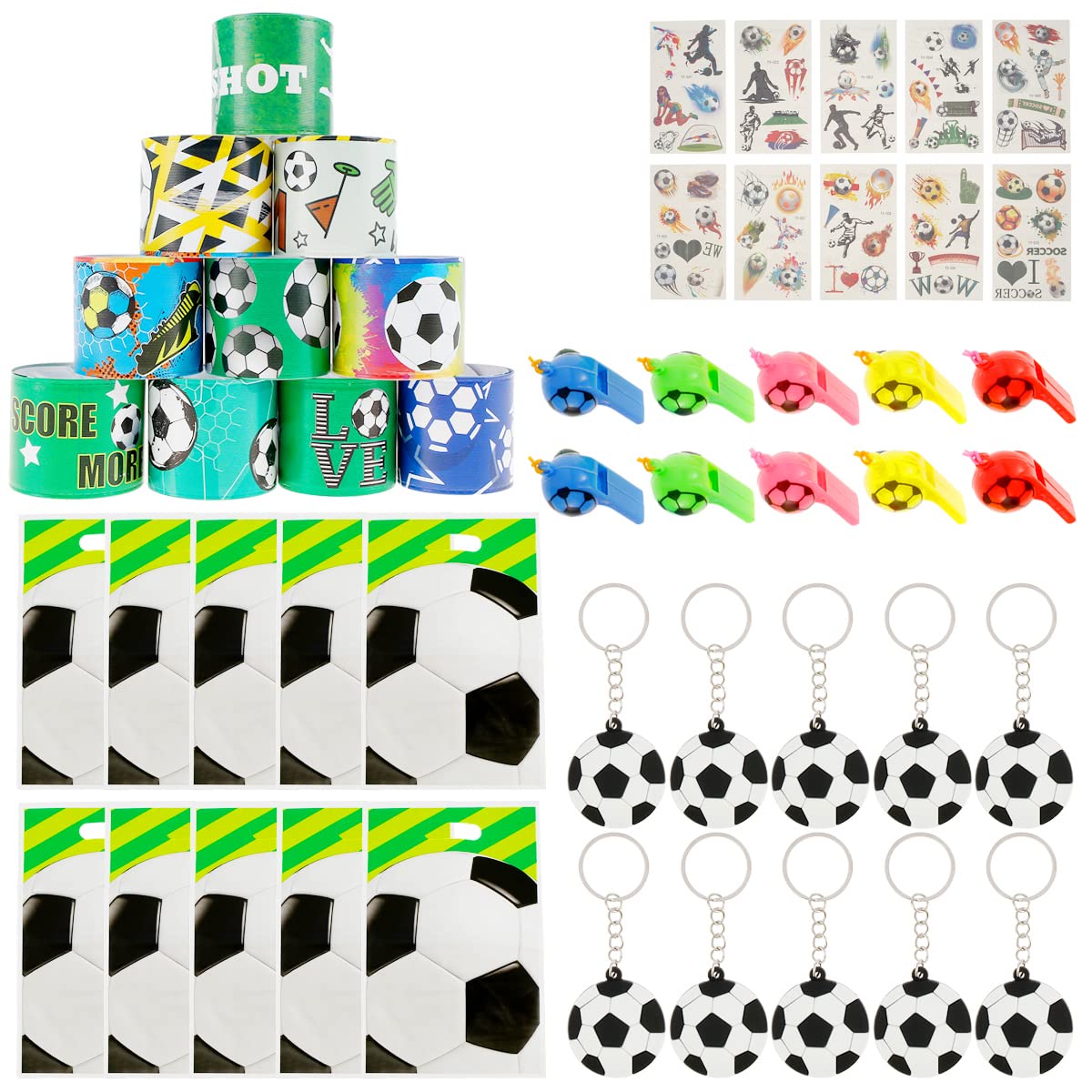 50Pcs Football Party Favor Set - Includes Key Chains, Wristbands, Whistles & Stickers - Perfect for Kids Birthday Parties, Sports Themed Events & Team Celebrations - Great Gift for Boys & Young Athletes