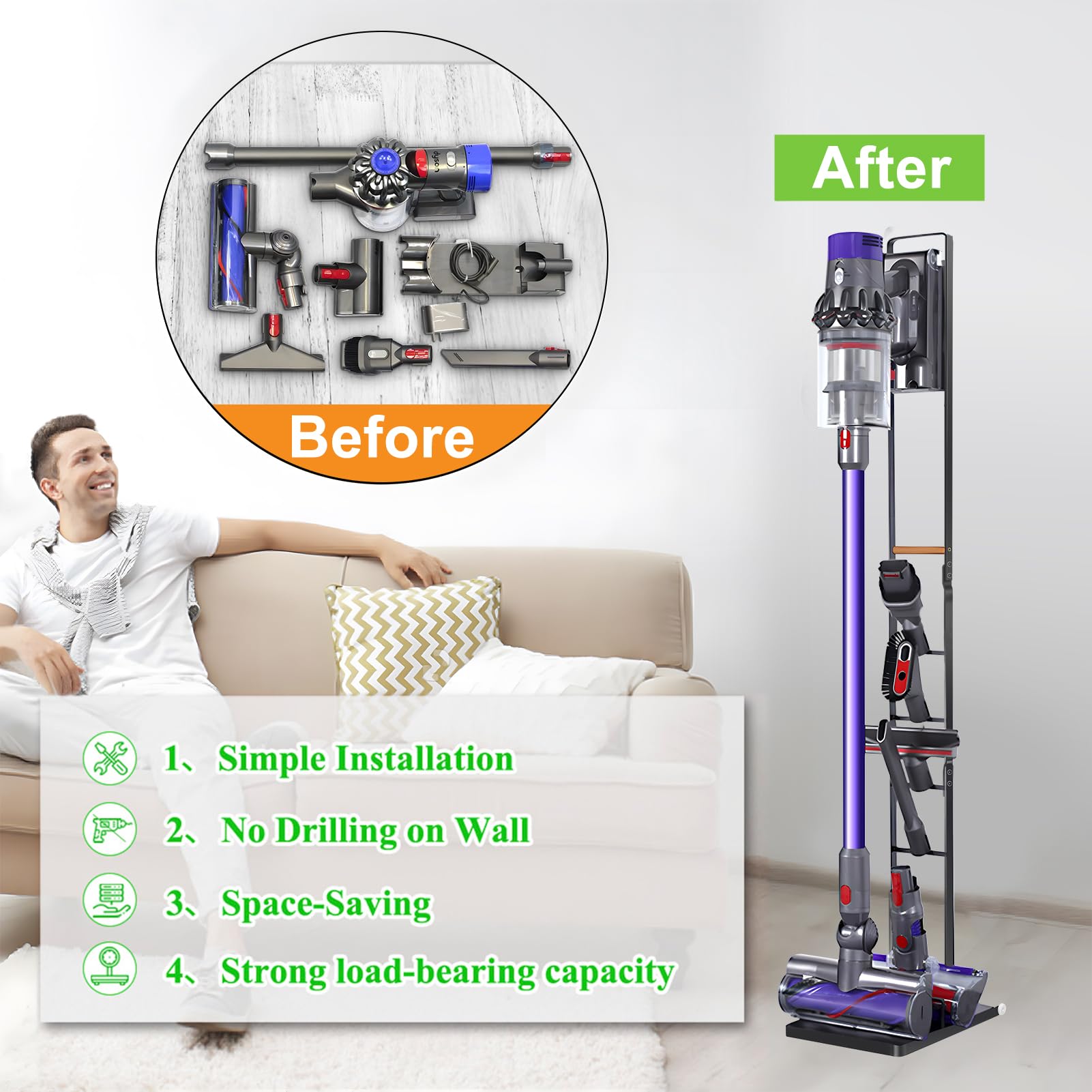 Haturi Metal Vacuum Stand for Dyson V15/V11/V10/V8/V7/V6 & Handheld Models - Durable Vacuum Cleaner Organizer & Storage Rack for Cordless Vacuums | Perfect for Home, Garage & Closet Organization