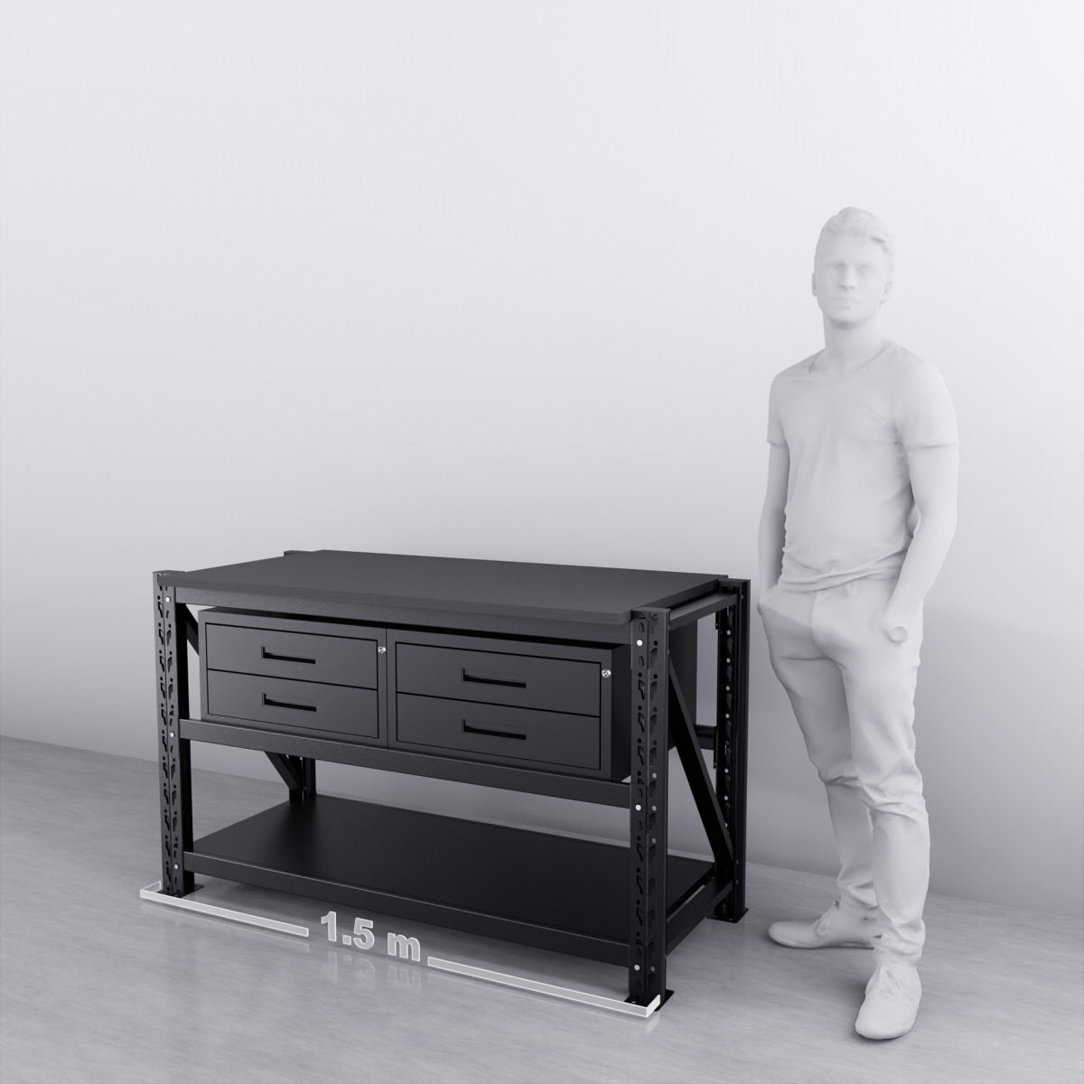 1.5m (5ft) Heavy Duty 4-Drawer Steel Workbench - Garage, Workshop & DIY Projects