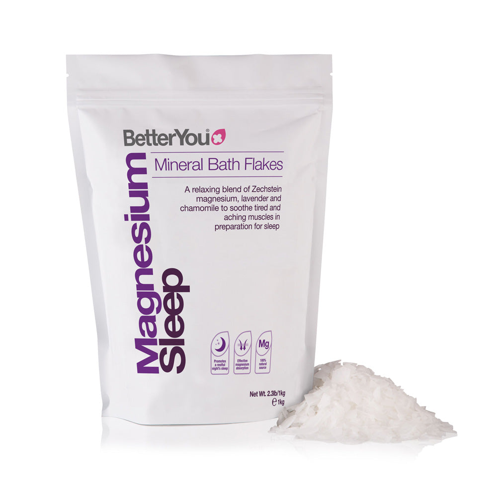 BetterYou Magnesium Flakes for Sleep & Relaxation - 1KG Pure Epsom Salt Bath Soak - Promotes Deep Sleep, Muscle Recovery & Stress Relief - Perfect for Nighttime Baths & Self-Care Routines