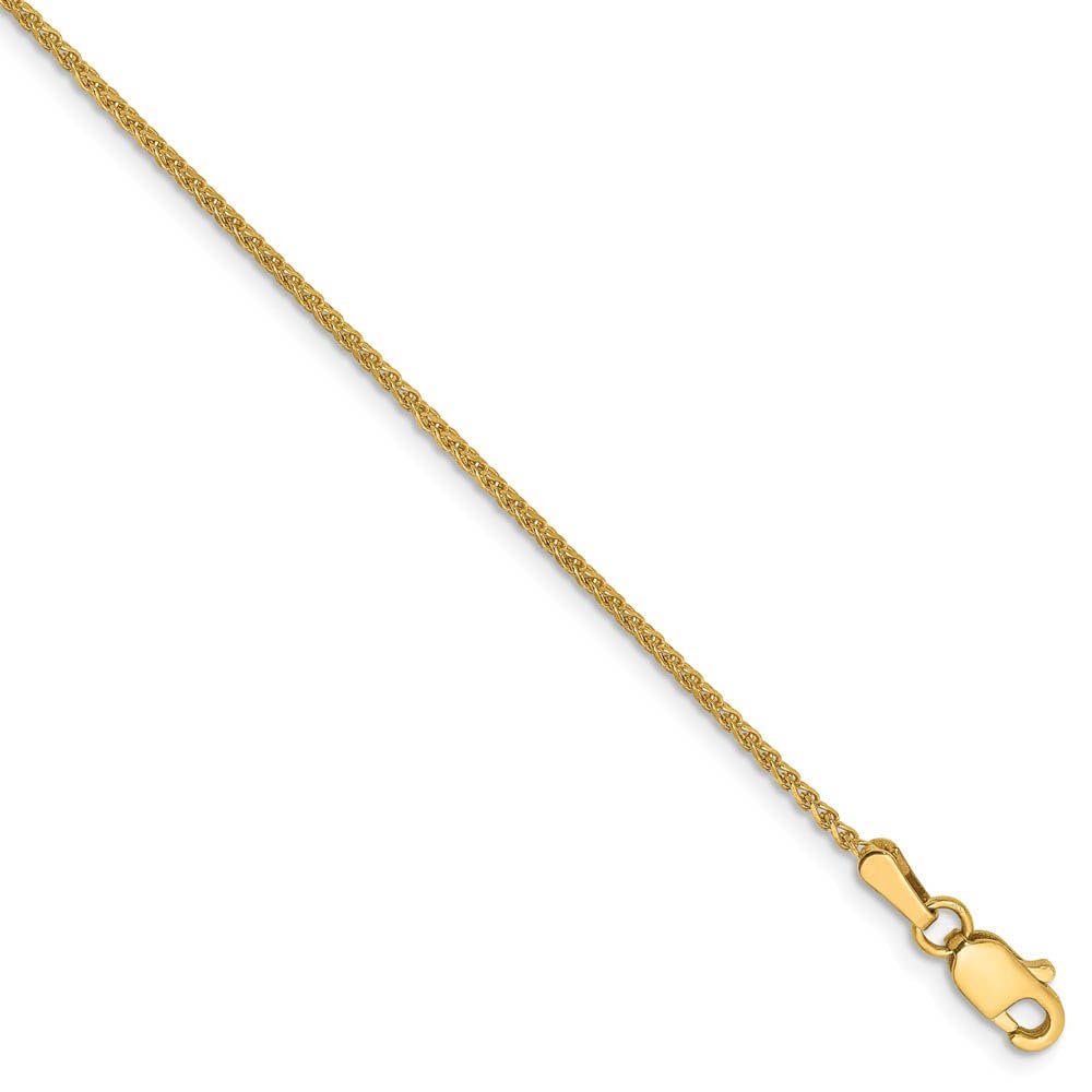 14K Yellow Gold Solid D/C Spiga Chain Anklet - 1.2mm Black Bow Charm Ankle Bracelet for Women | Elegant Jewelry Gift for Weddings, Parties & Everyday Wear