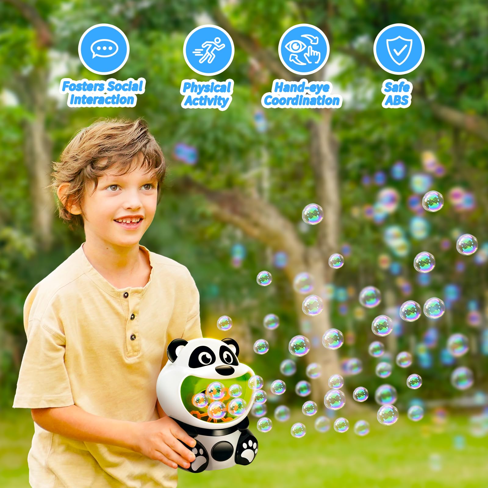 Panda Bubble Machine for Kids - Automatic Bubble Blower with 8oz Bubble Solution - Fun Outdoor Party Toy Gift for Toddlers Ages 1-5 - Perfect for Birthday Parties, Backyard Play & Summer Activities