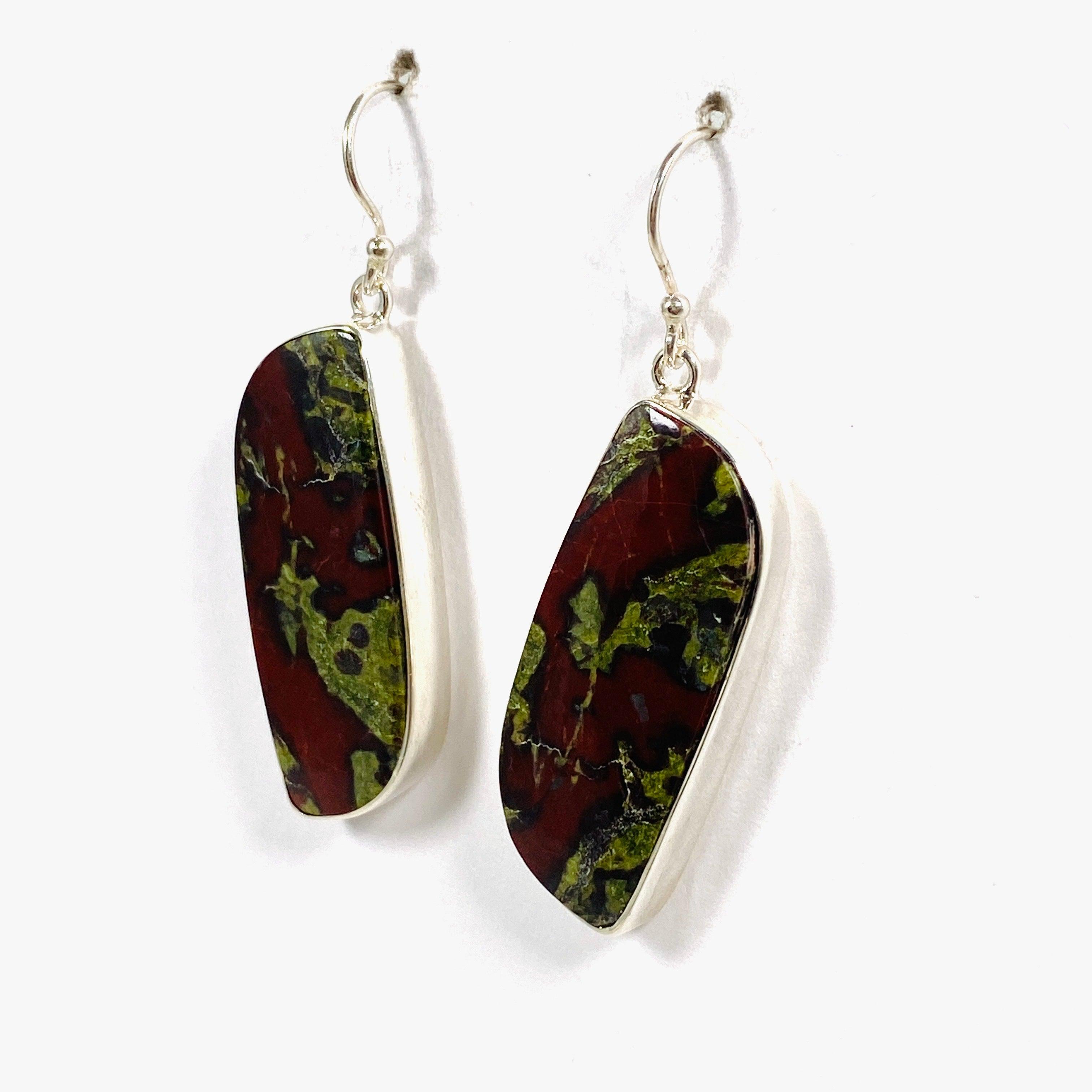 Bastite Dragon's Blood Jasper Freeform Earrings KEGJ1436 - Handmade Boho Dangle Earrings for Women, Healing Crystal Jewelry Gift - Perfect for Yoga, Meditation & Spiritual Healing