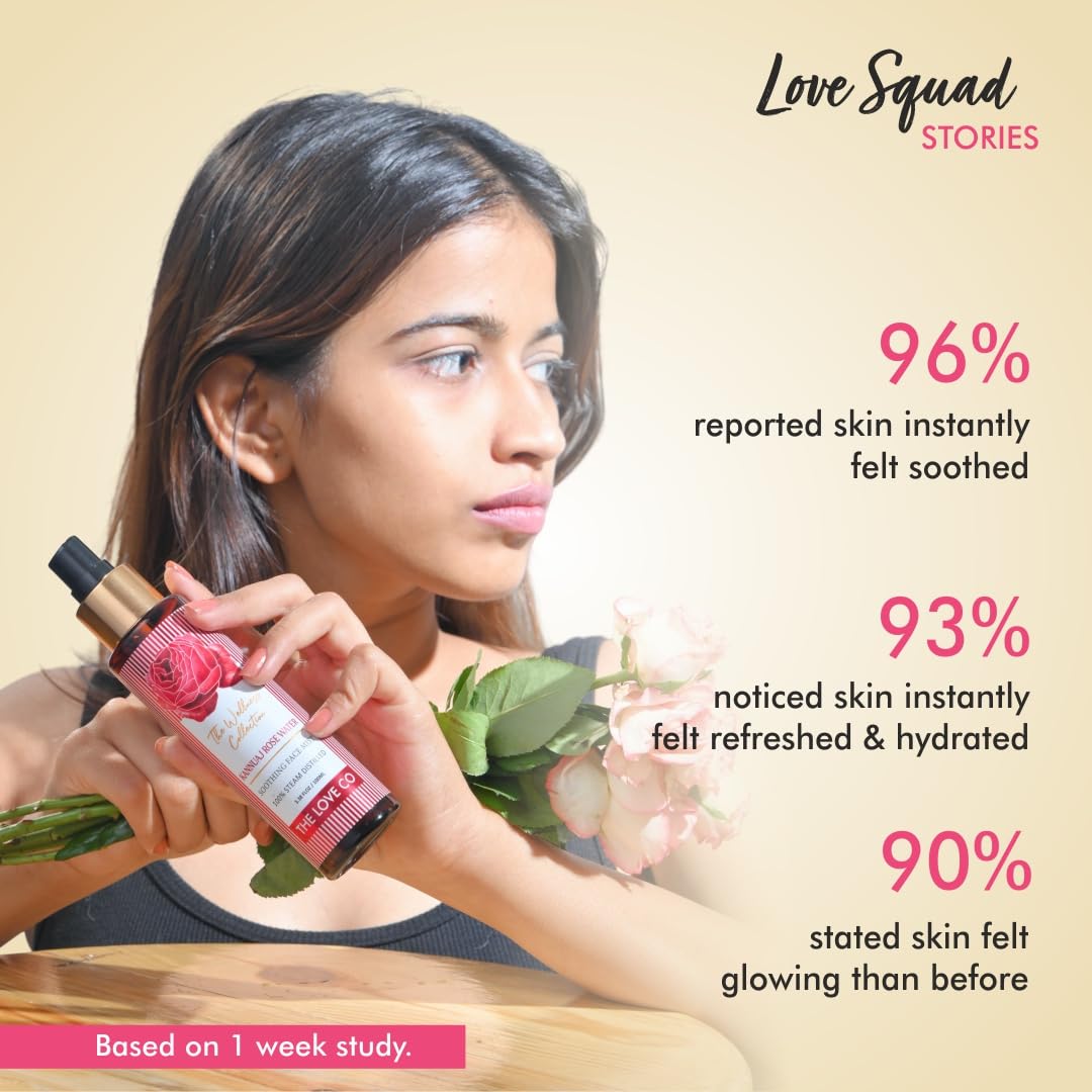 THE LOVE CO. 100% Pure Natural Rose Water - Steam Distilled Face Toner & Hair Mist | Authentic Kannauj Gulab Jal | Soothing Skin Care Spray - Paraben & Alcohol Free | For Hydrating Dry Skin, Refreshing Makeup Setting & Aromatherapy