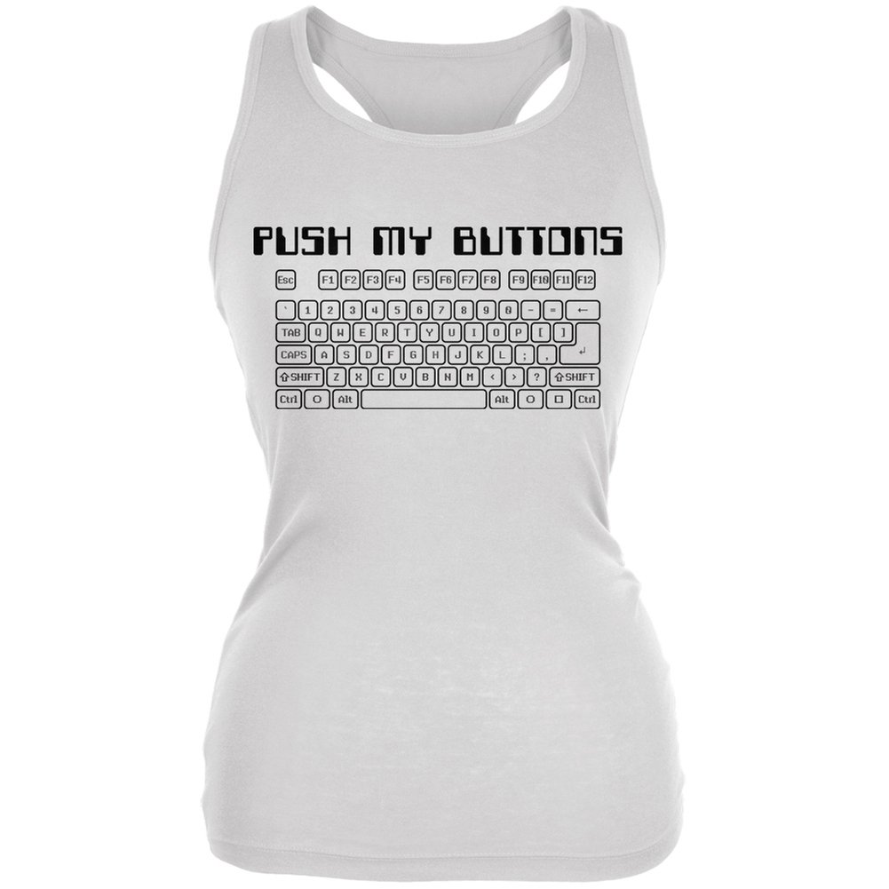 Old Glory Push My Buttons White Juniors Soft Tank Top - Patriotic Graphic Tee for Women, Comfortable Cotton Blend Casual Shirt - Perfect for 4th of July, Summer Outfits & Casual Wear